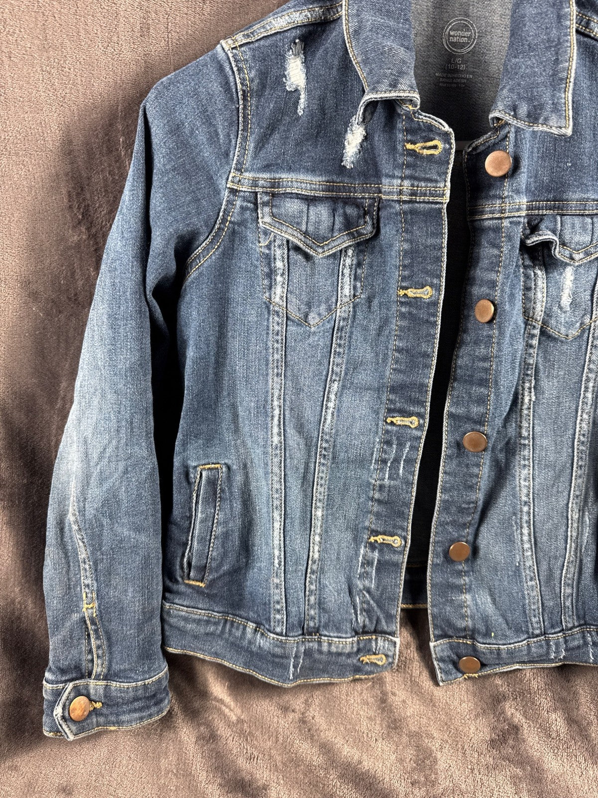 Wonder Nation Kids Denim Jacket L/G 10-12 Distressed Look Blue