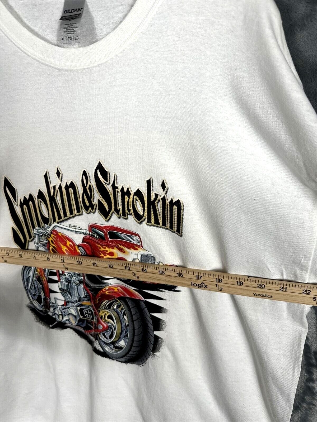 Men’s Classic Car Shirt Smokin & Stroking Hot Rod T Shirt Adult X Large T Shirt
