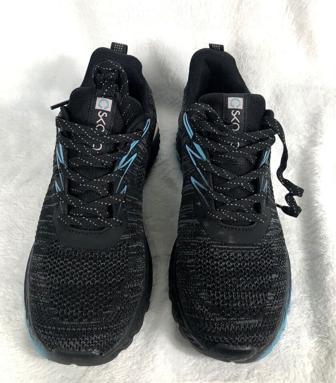 Skora Womens Shoes Athletic Running Shoes Black & Blue Lace-Up Sneakers