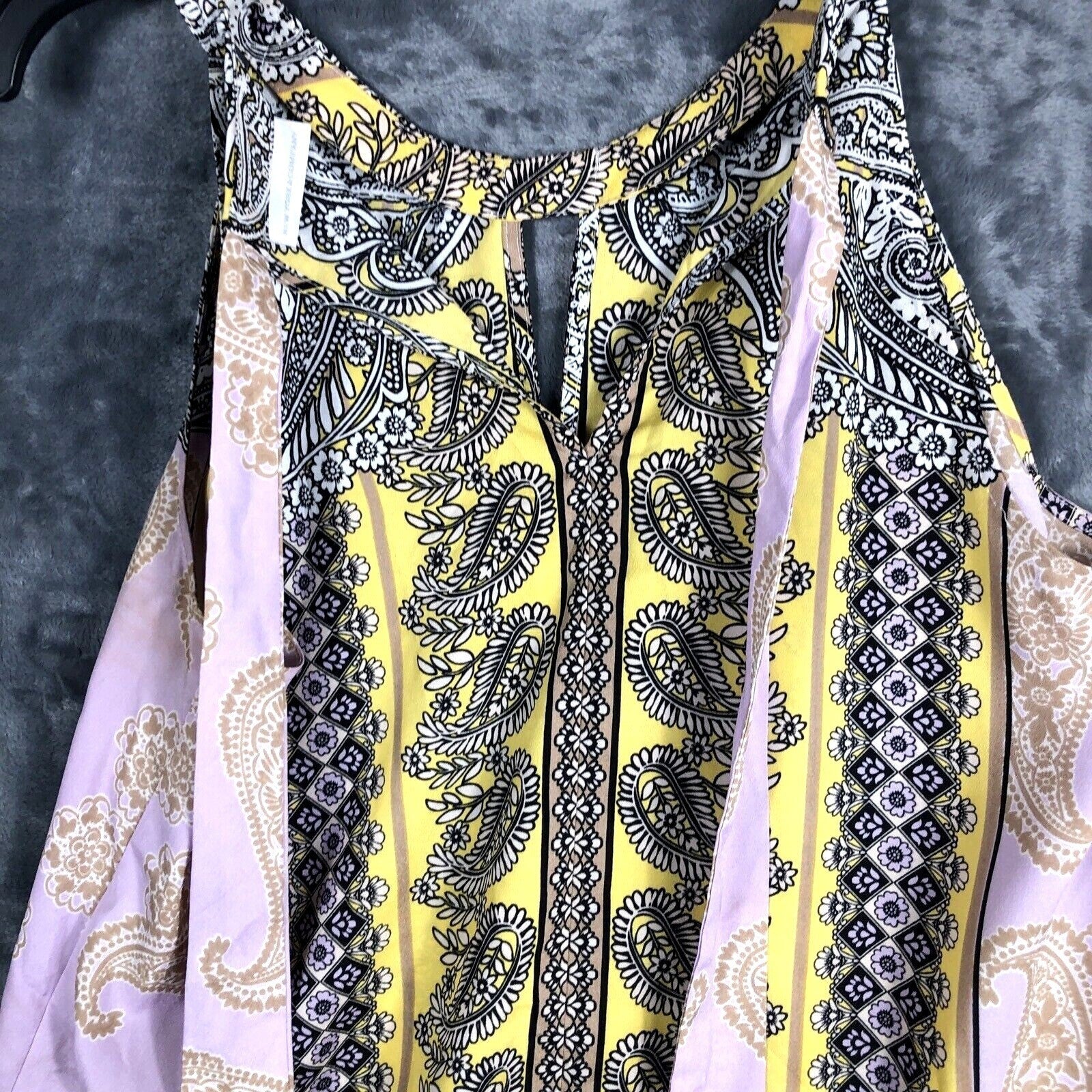 New York & Company Womens Paisley Print Sleeveless Halter Top Yellow/Black