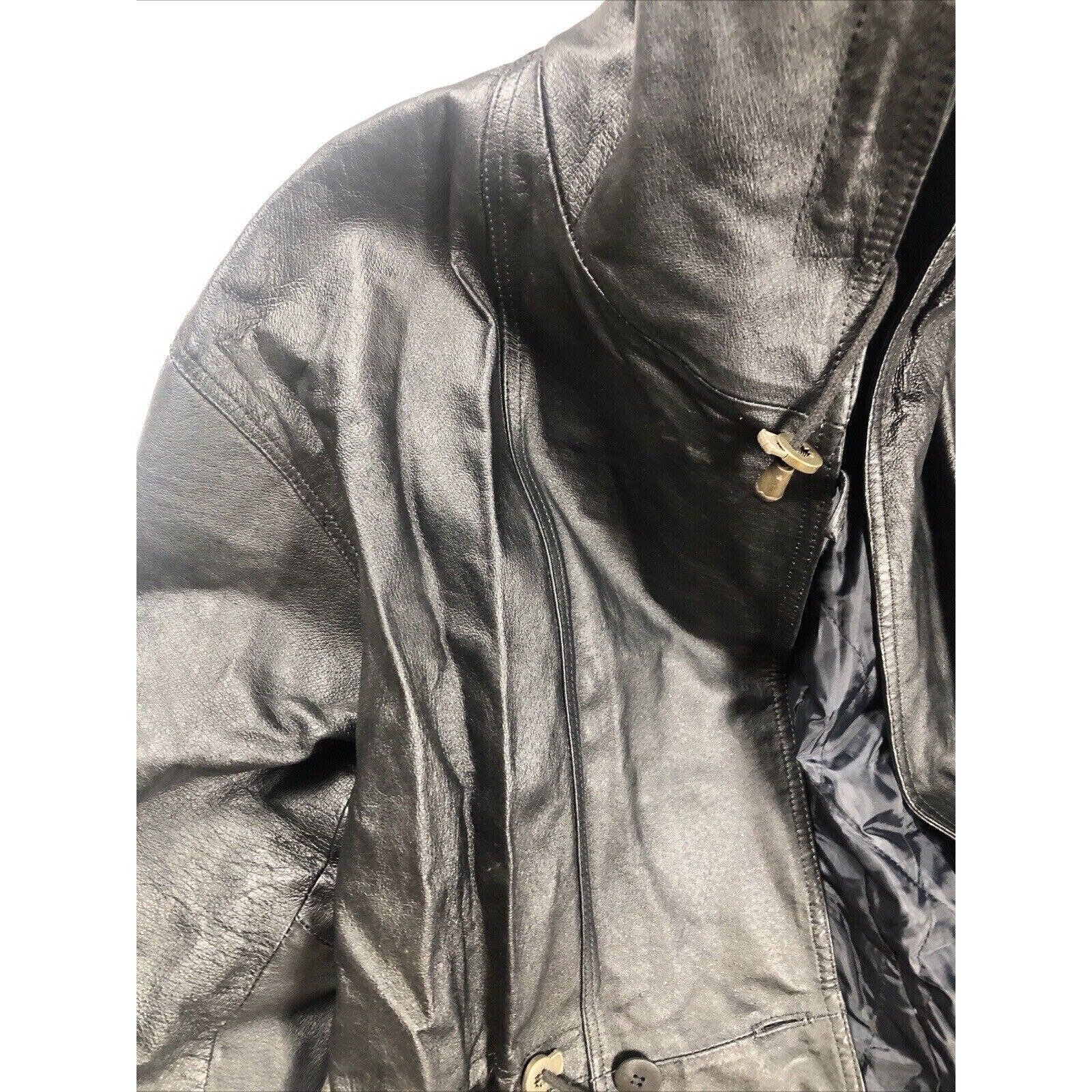 BB Dakota Coat Woman’s Leather Hooded Trench Coat Adult Medium Black