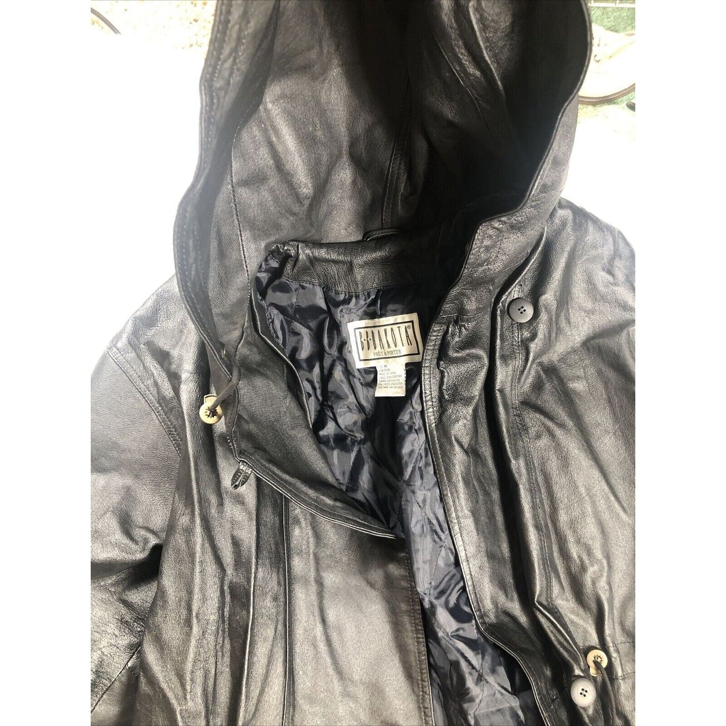 BB Dakota Coat Woman’s Leather Hooded Trench Coat Adult Medium Black