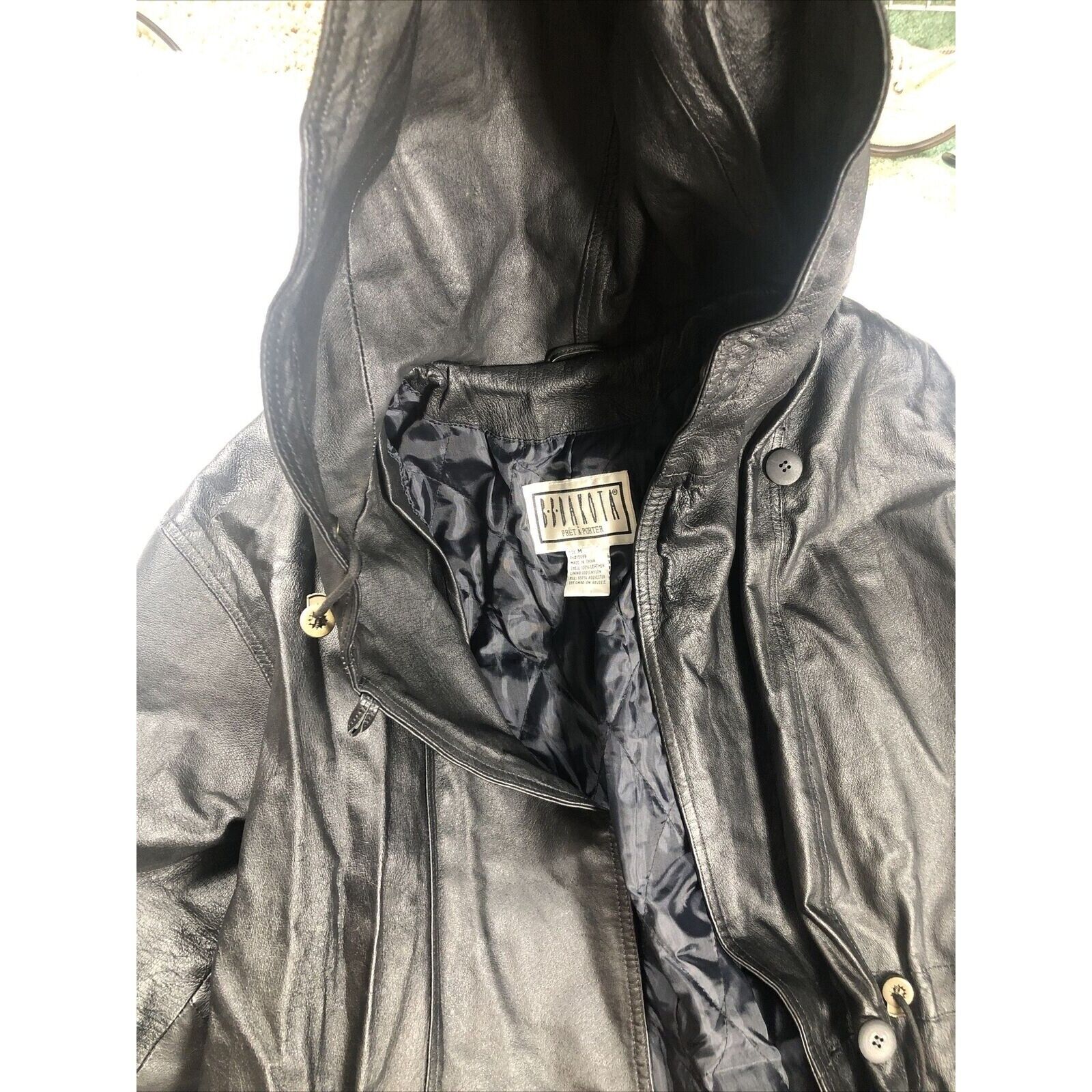 BB Dakota Coat Woman’s Leather Hooded Trench Coat Adult Medium Black