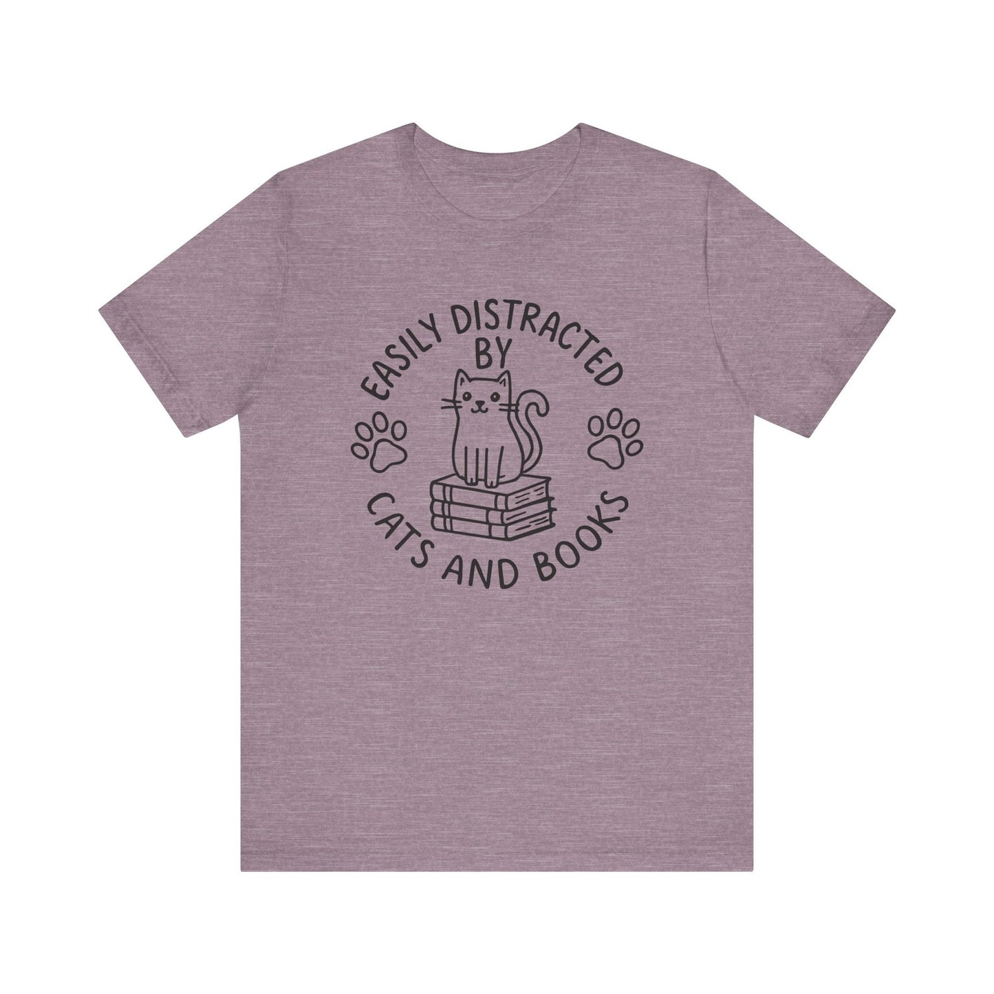 Womans T Shirt Cat-Book Shirt Easily Distracted By Cats & Books  Book-Cat Lover