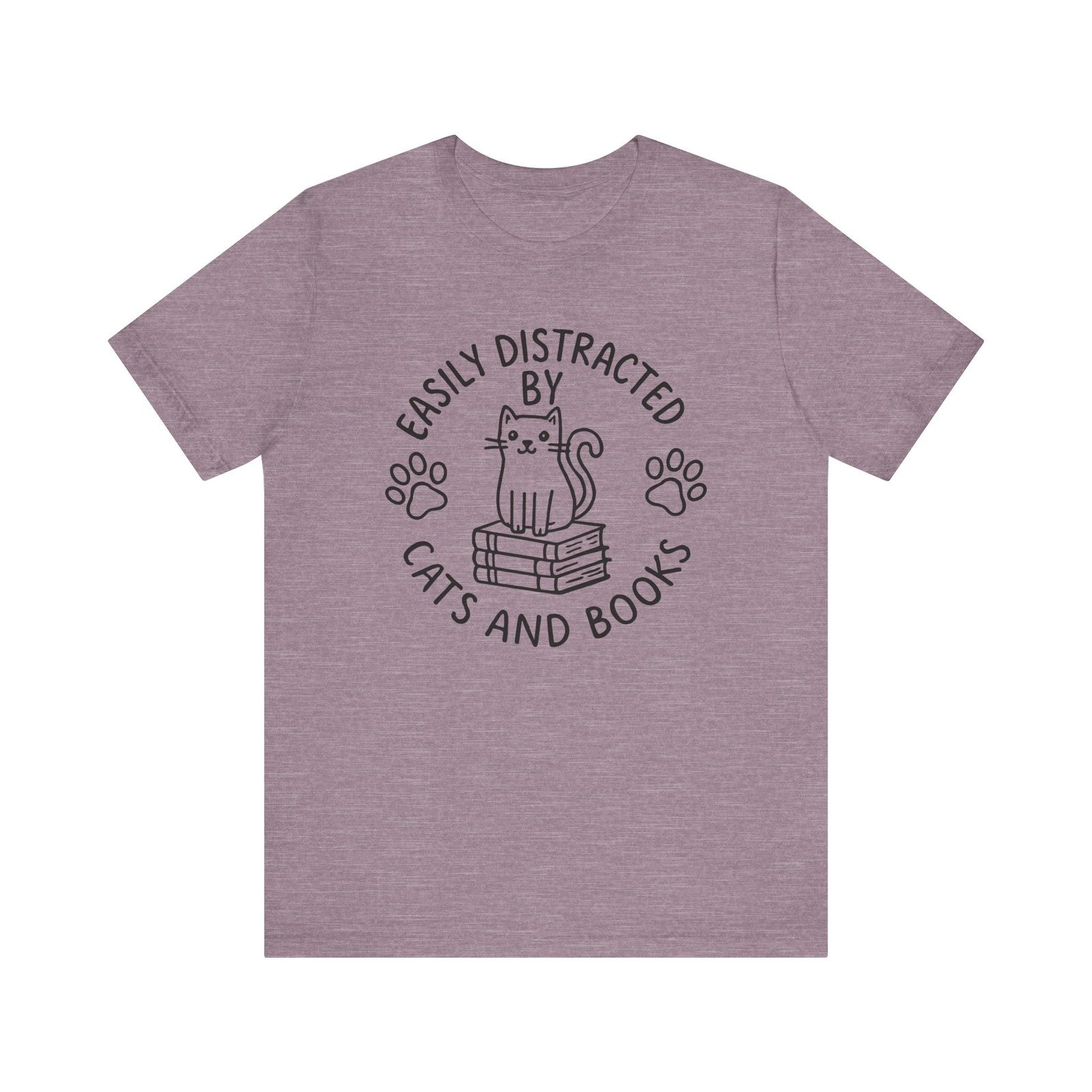 Womans T Shirt Cat-Book Shirt Easily Distracted By Cats & Books  Book-Cat Lover