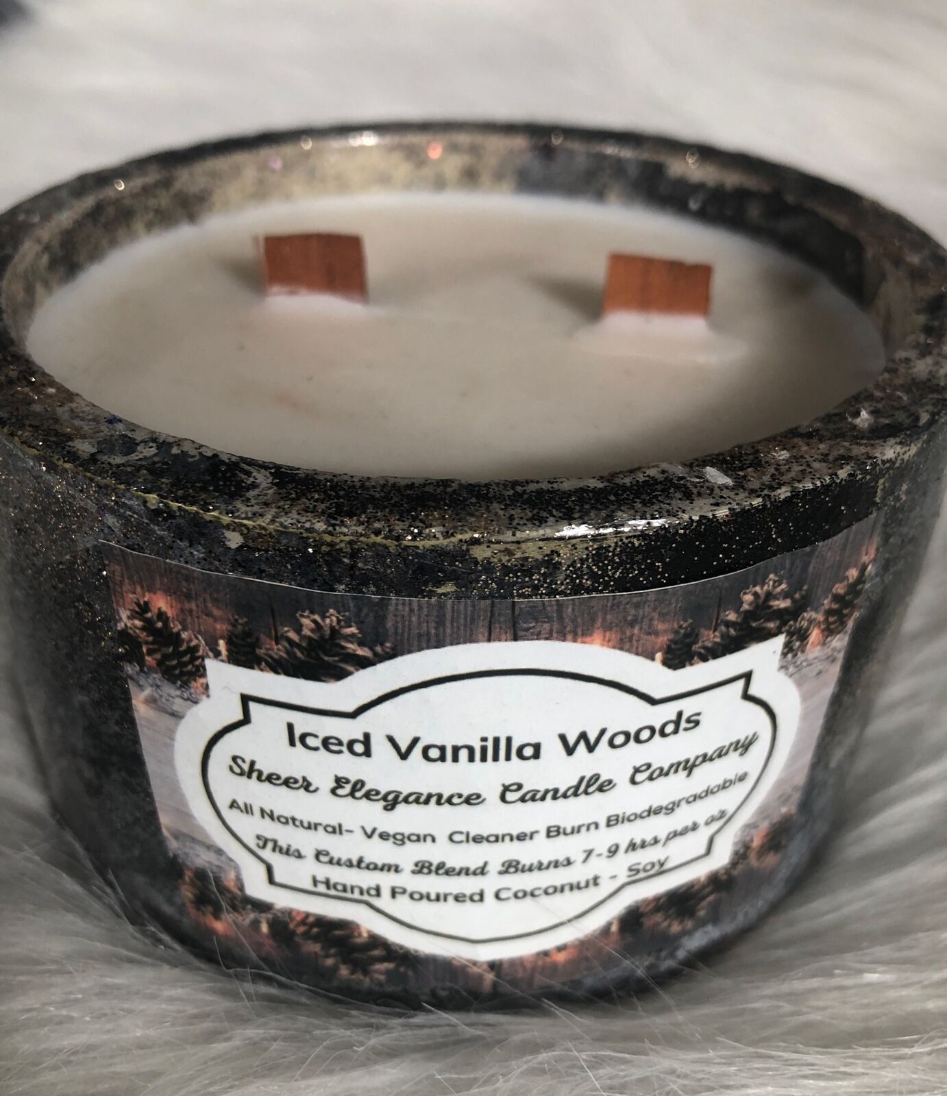 Hand Poured Iced Vanilla Woods Soy Candle Handmade Concrete Vessel 2 Wood Wicks