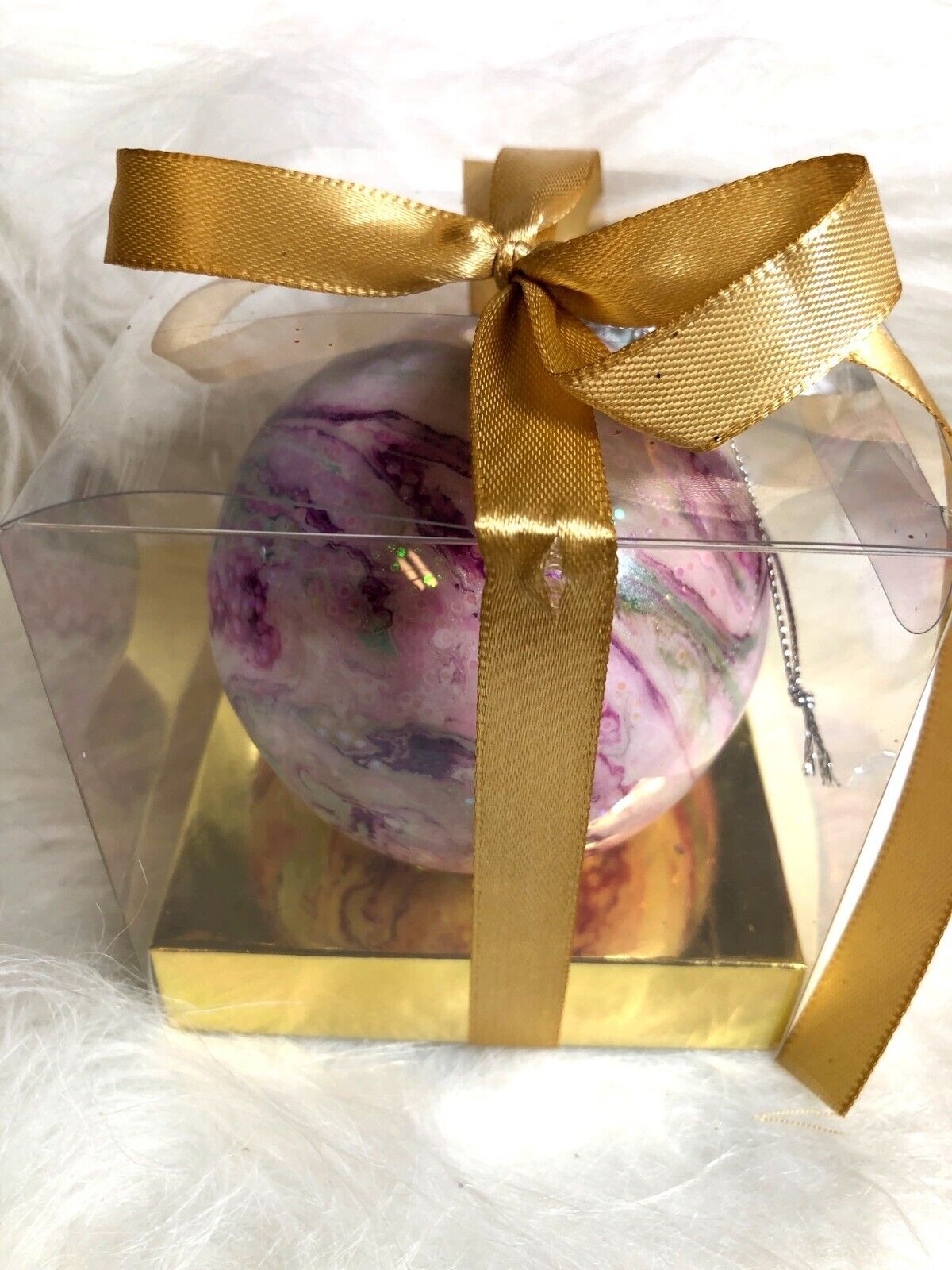 Hand-Painted Swirled Pink & Purple Christmas Ornament 4"