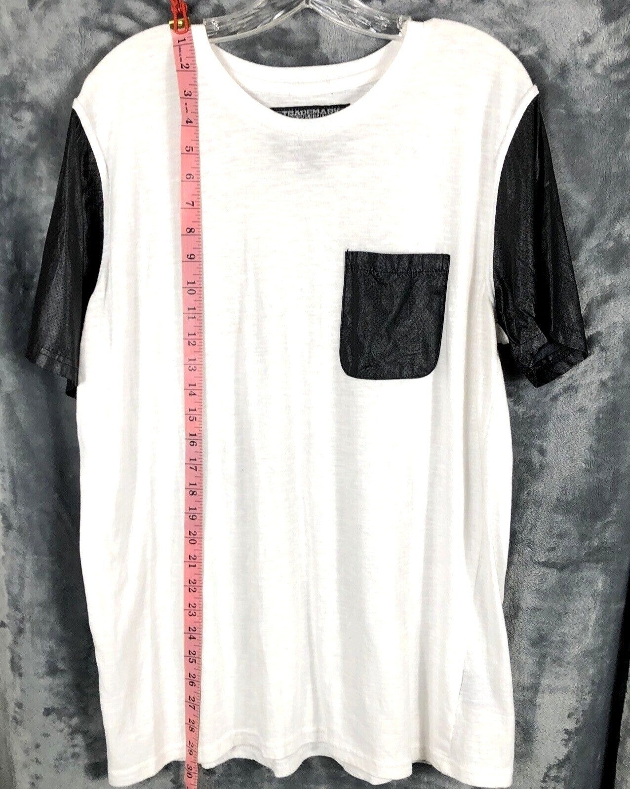 White & Black Men's Mesh Sleeve T-Shirt With Pocket