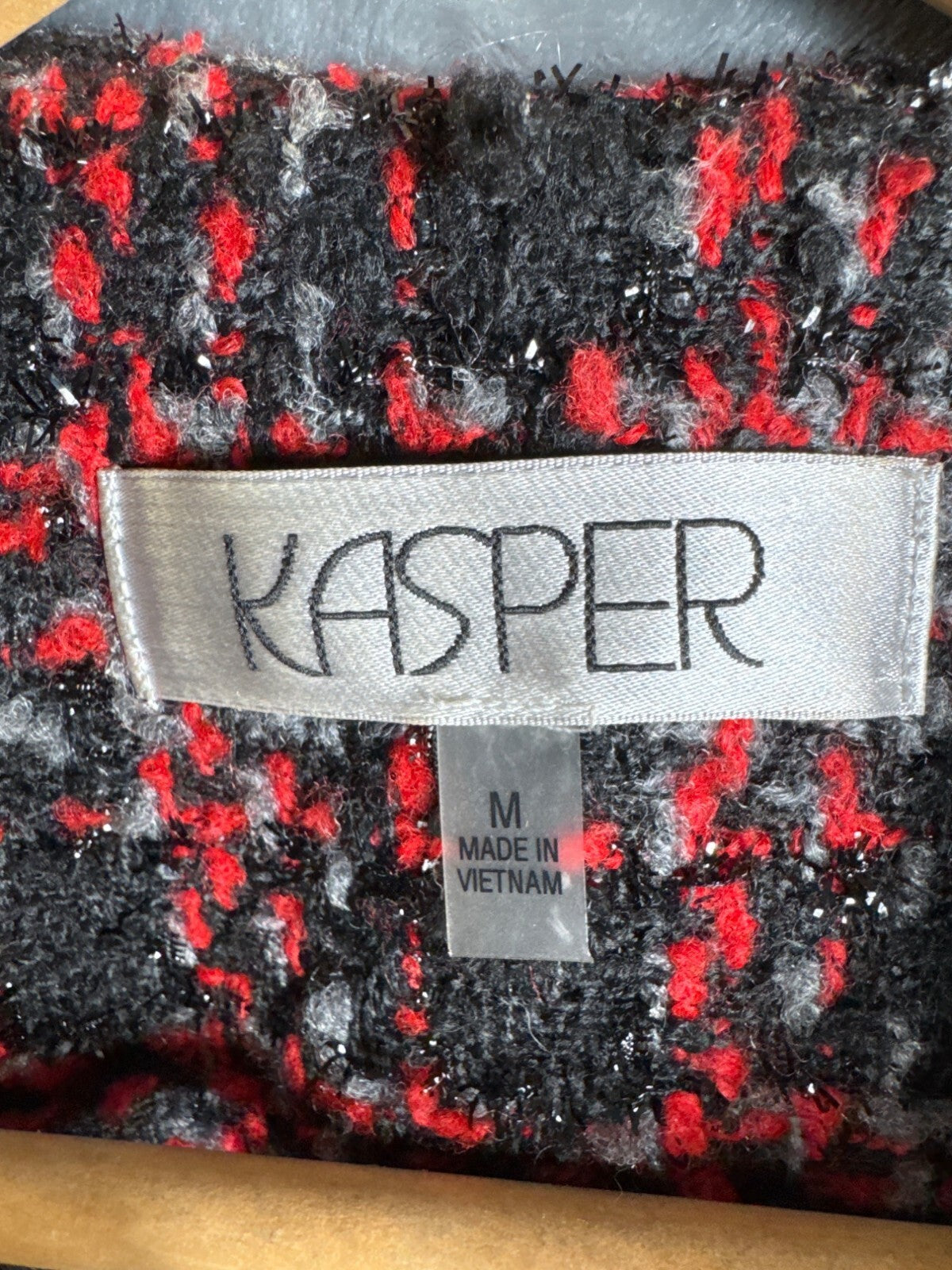 Kasper Womens Medium Tweed Plaid Open Front Blazer Jacket Made In Vietnam