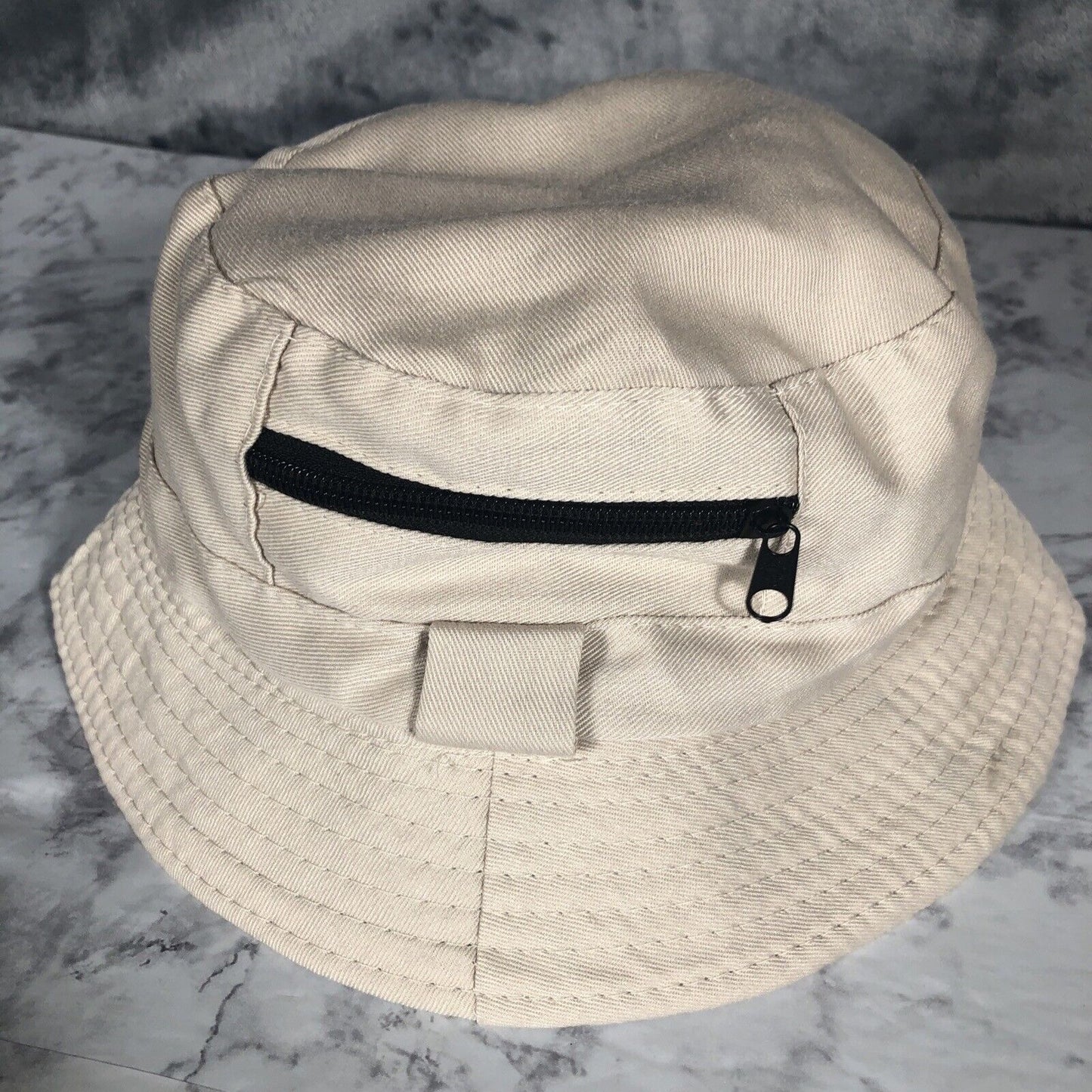 Jerusalem Embroidered Beige Bucket Hat With Back Zip & Inner Pocket