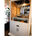 White Wood Bar Cabinet With Glass Rack & Storage Shelves Vintage-Style Handles