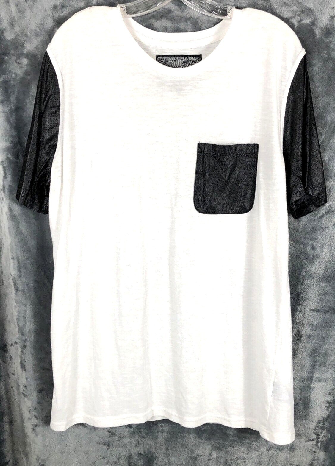 White & Black Men's Mesh Sleeve T-Shirt With Pocket