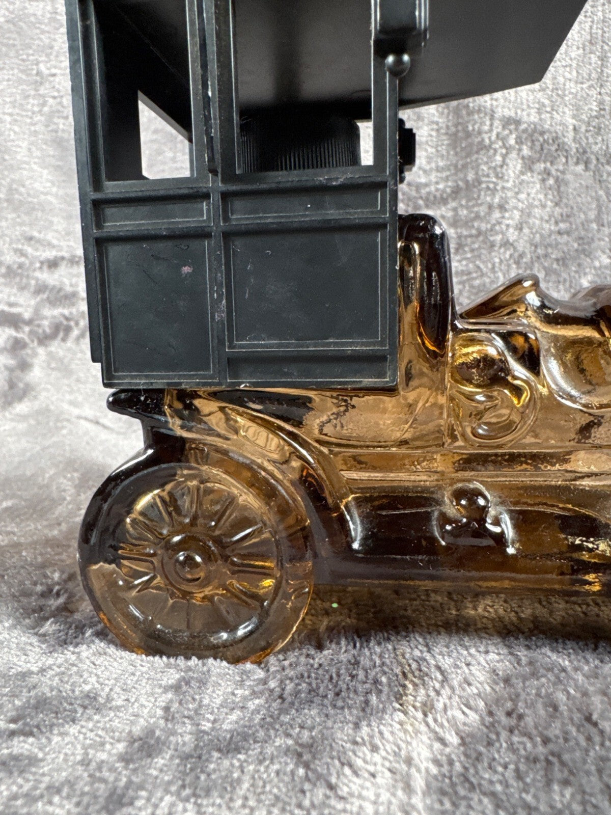 Vintage Avon Glass Car Decanter With Black Plastic Top