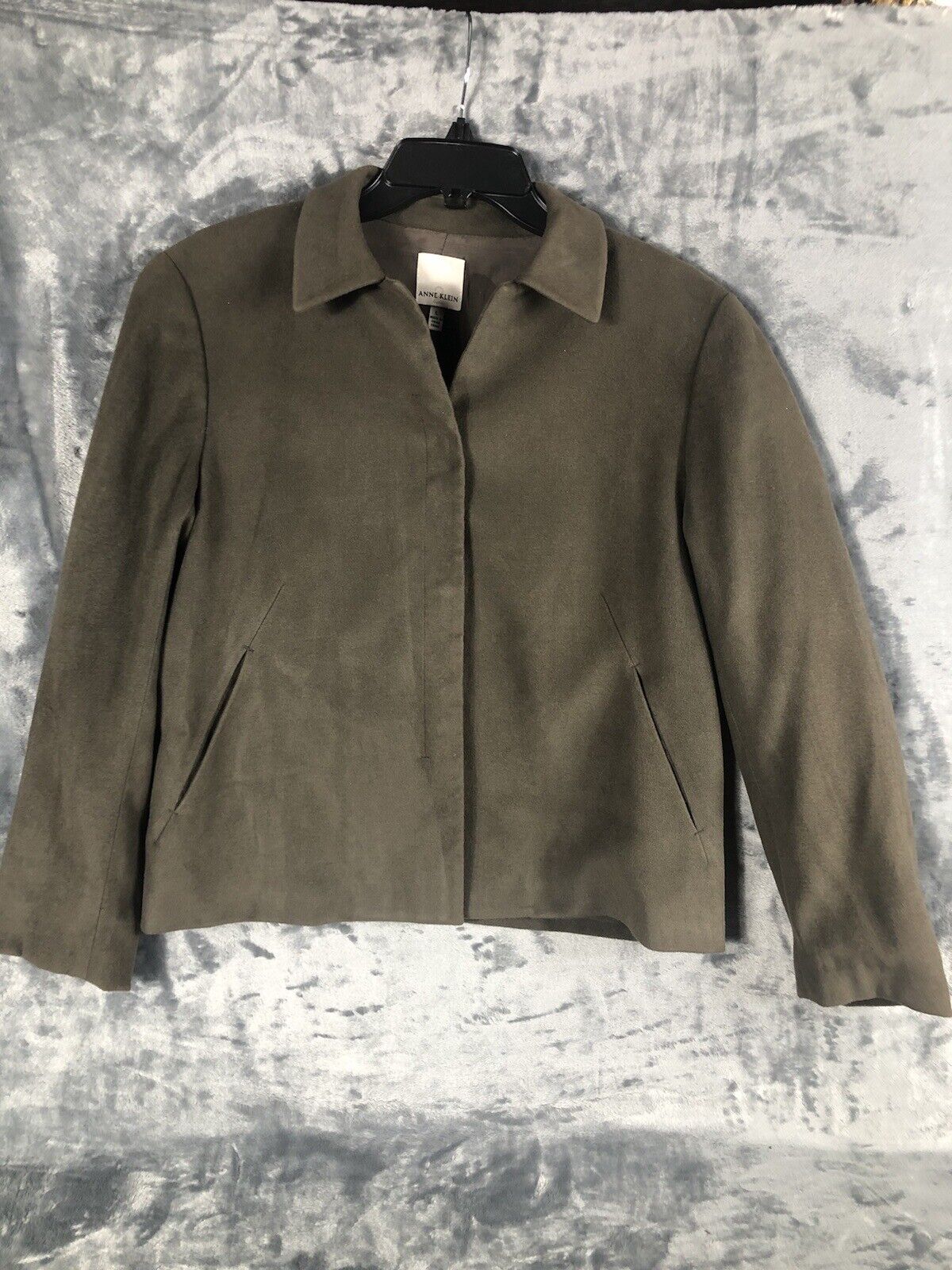 Anne Klein Women’s Jacket Neiman Marcus Suede Olive Green Moto Large Snap Front