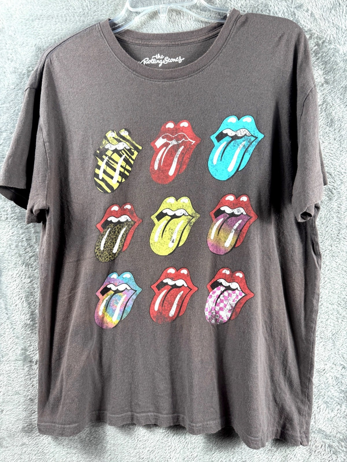 The Rolling Stones Graphic T-Shirt L Multicolor Tongue Logo Brown Unisex