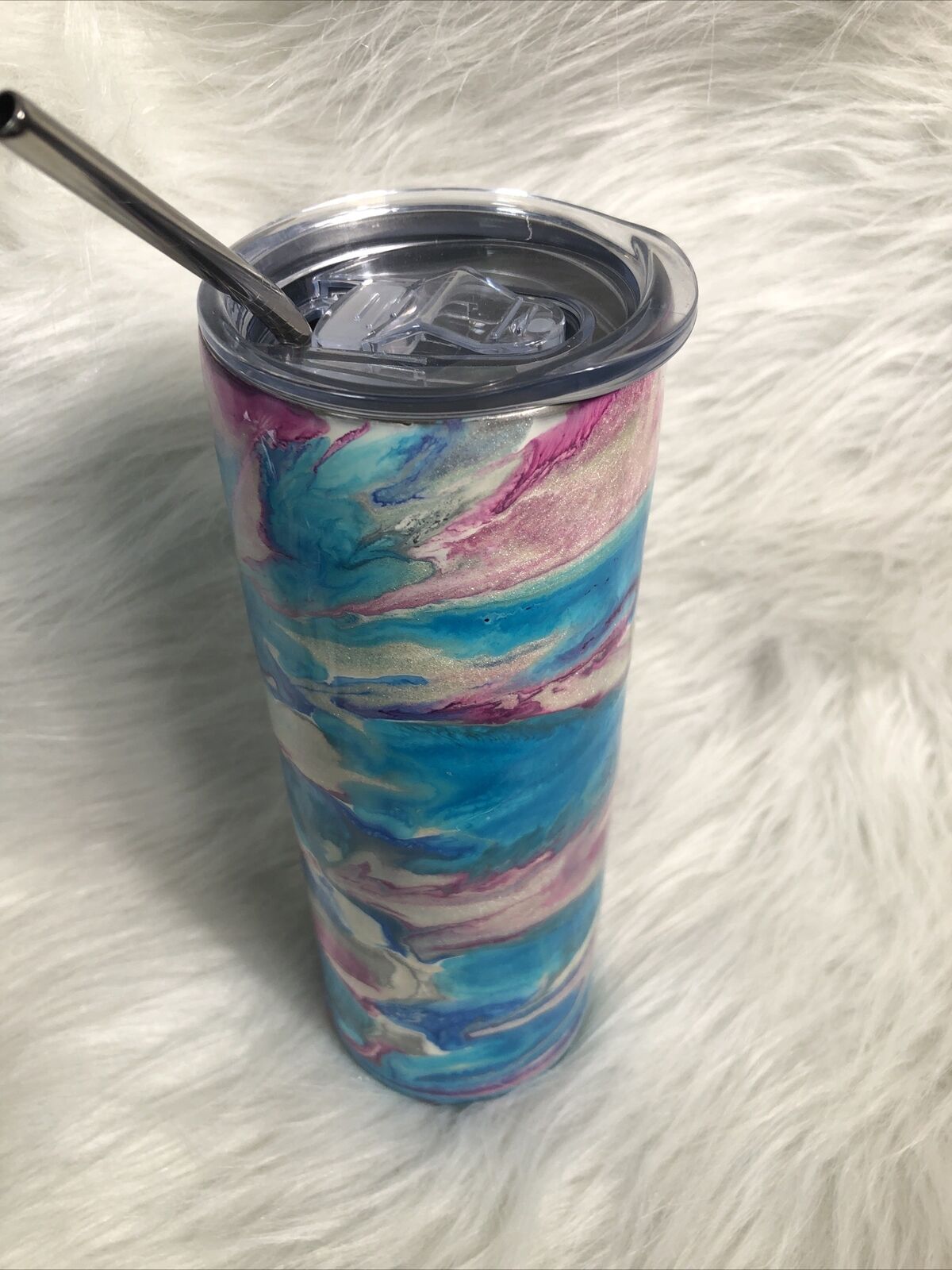 20 Ounce Tumbler Lid Straw Pink Blue Sliver Sparkling Stainless Steal