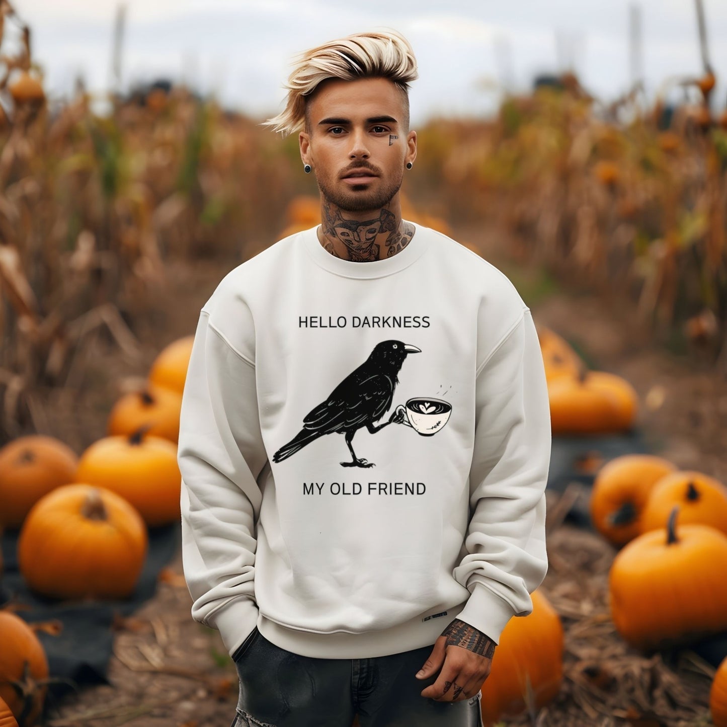 Womens Sweatshirt Halloween Raven Crow Coffee Lover Shirt Fall Tee Men's Gift