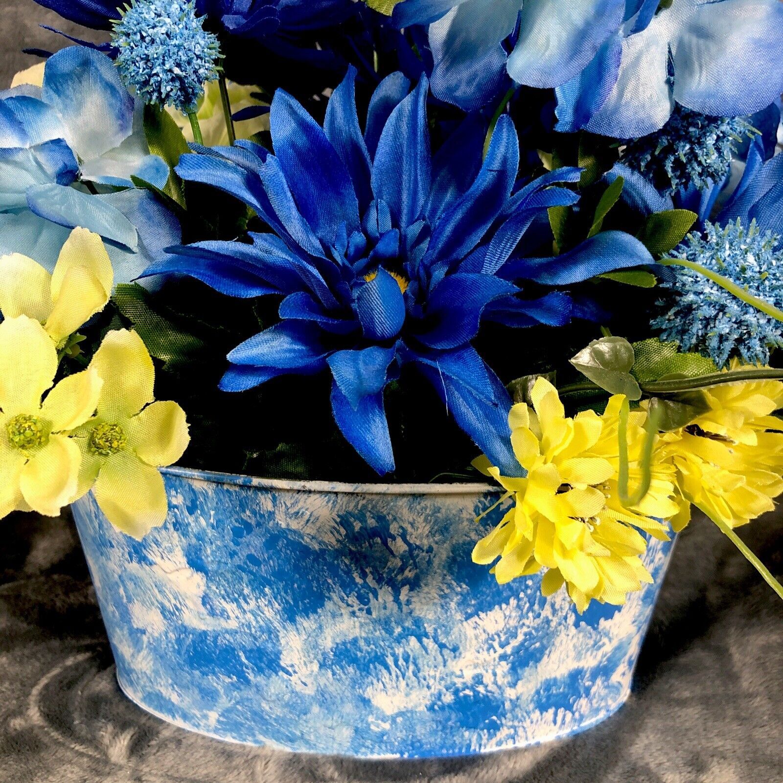 Artificial Flowers Spring Floral Arrangement Home Decor Blue And Yellow Flowers
