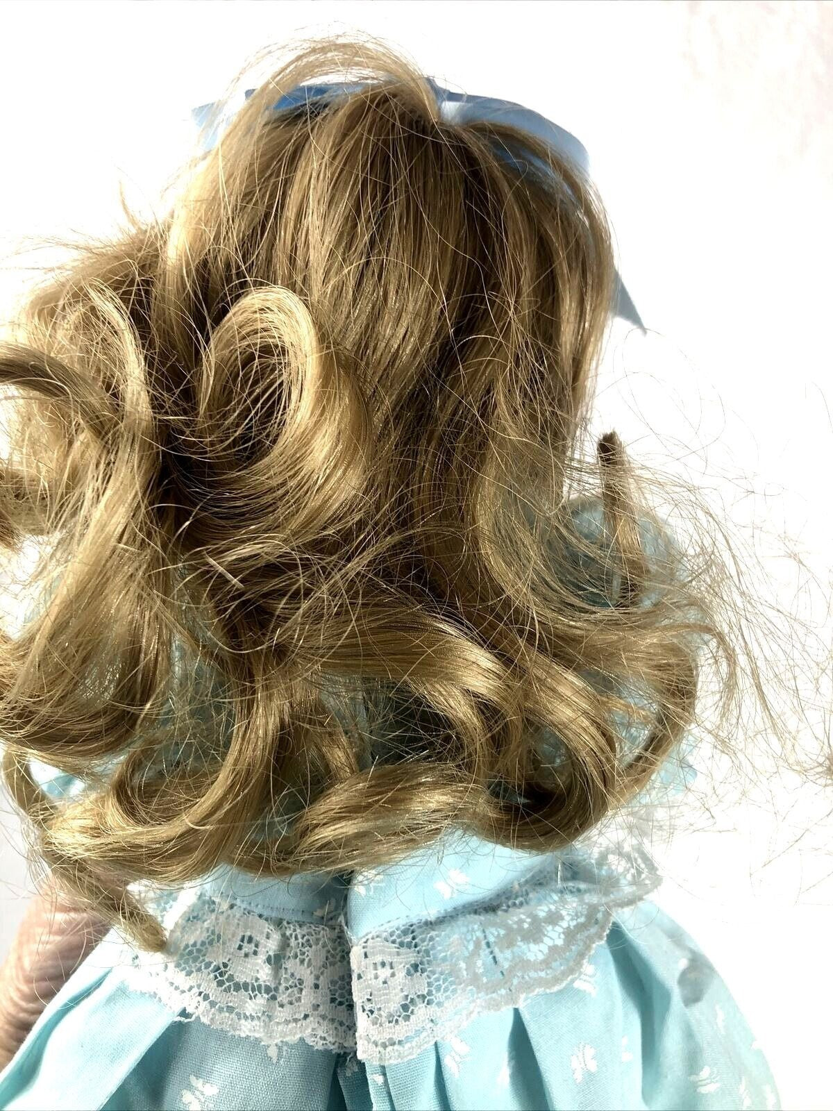Vintage Porcelain Doll With Blue Dress & Pearls