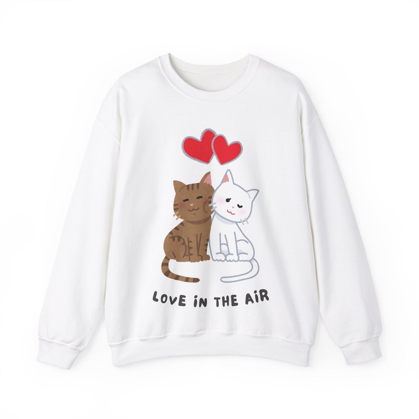 Valentines Day Womans Sweatshirt Love In The Air Cute Cats & Red Hearts