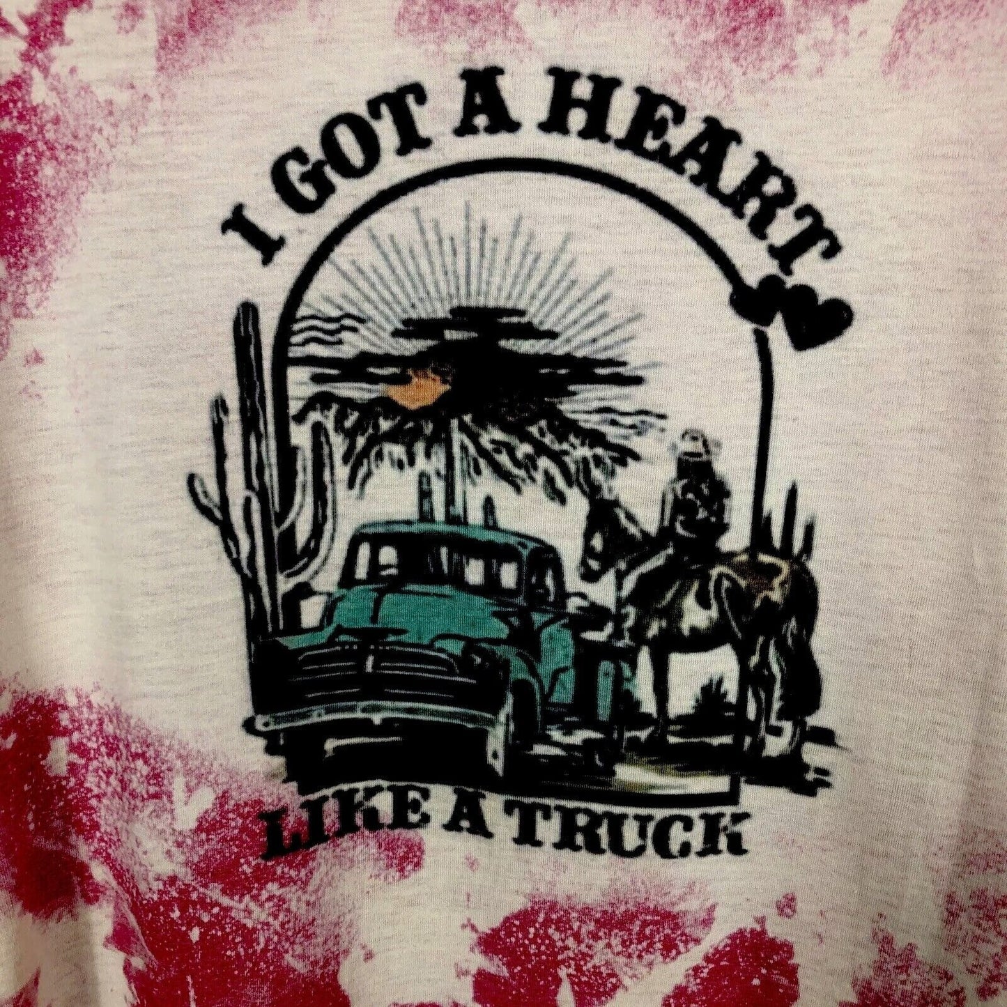 Women's Heart Like A Truck Country Music Bleached Short Sleeve Graphic Tee Shirt