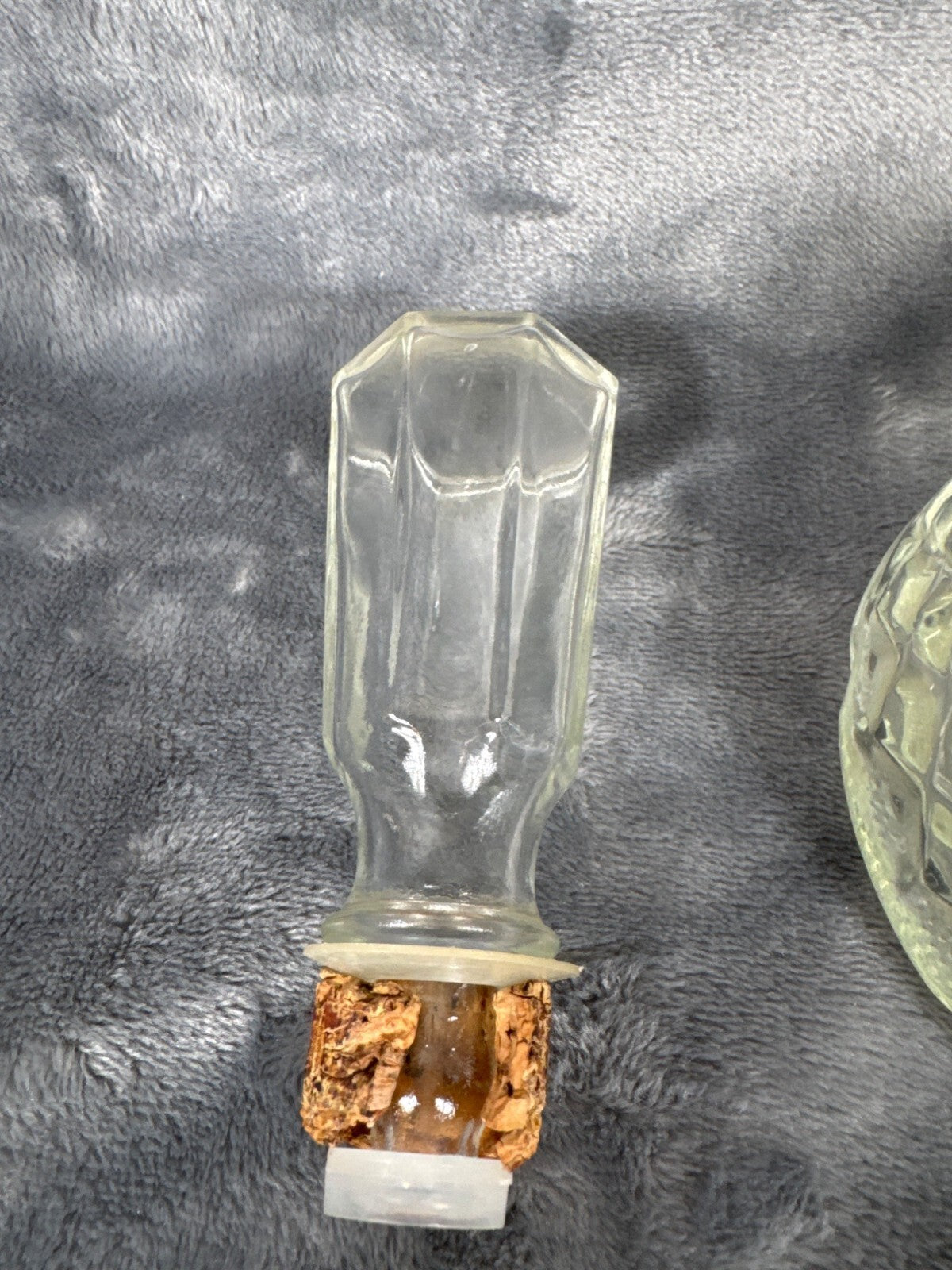 Vintage Glass Decanter - Diamond Pattern, Pressed Glass With Faceted Stopper Mor