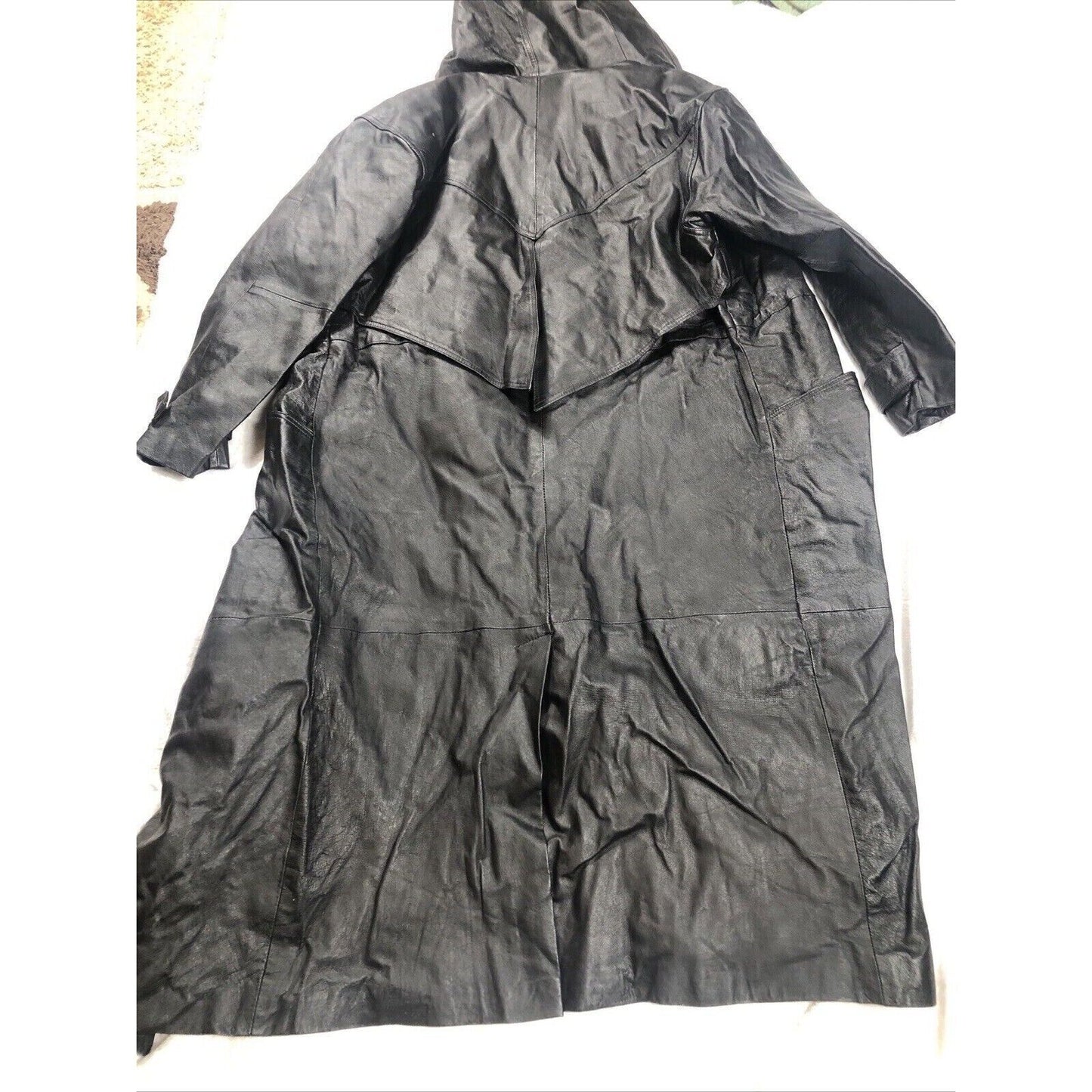 BB Dakota Coat Woman’s Leather Hooded Trench Coat Adult Medium Black