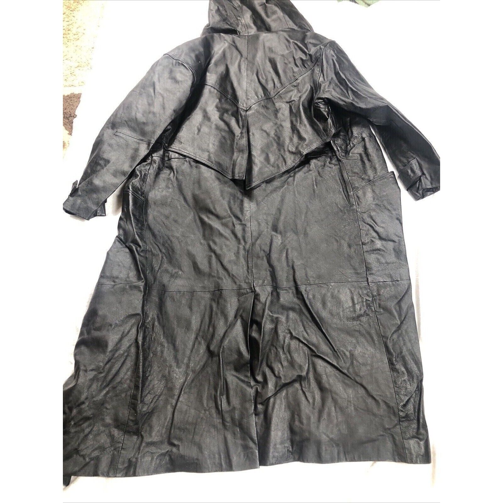 BB Dakota Coat Woman’s Leather Hooded Trench Coat Adult Medium Black