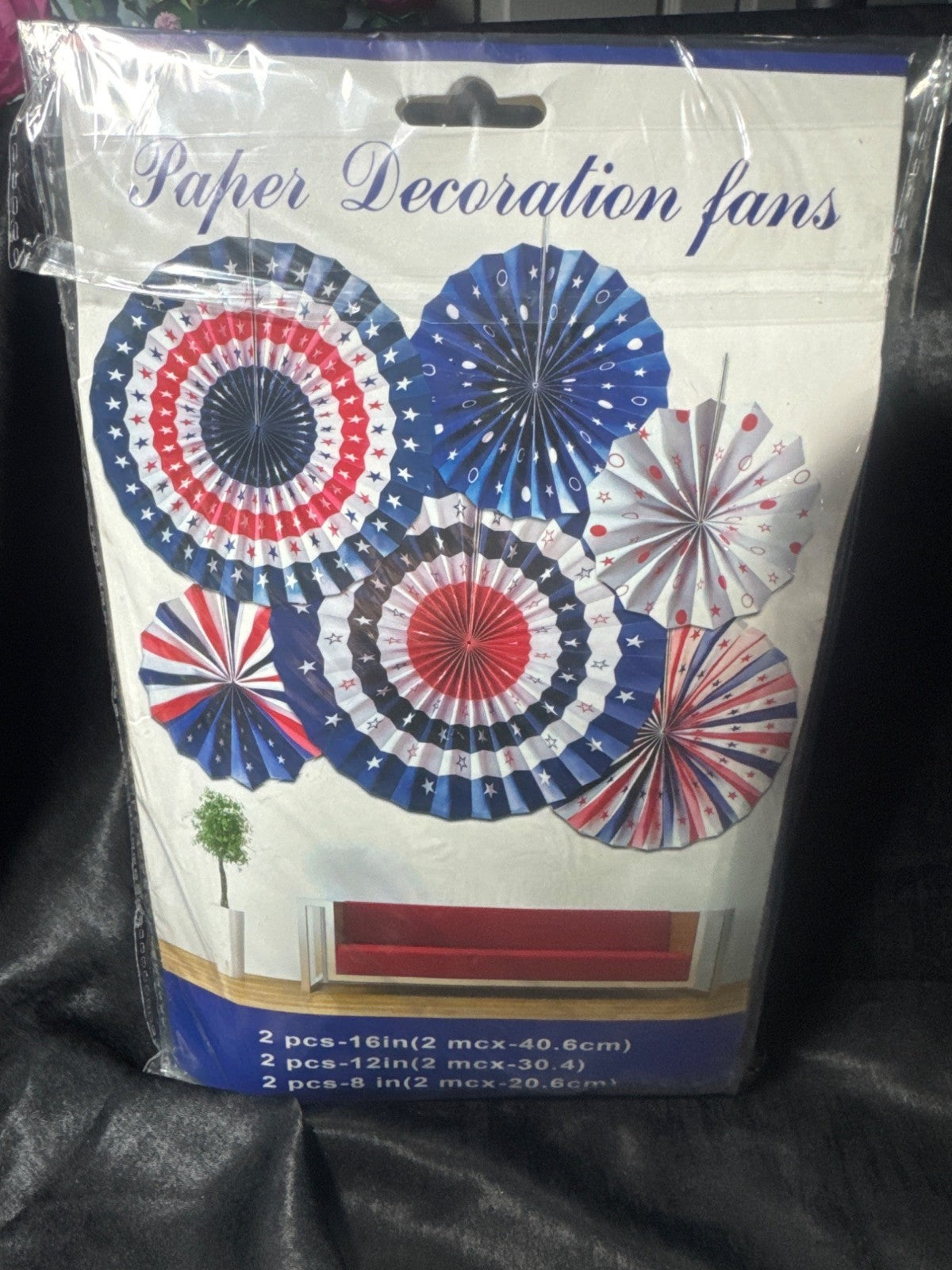 Patriotic Hanging Paper Fans Decoration Set - Red White & Blue - 2 Pcs 16" 2 Pcs
