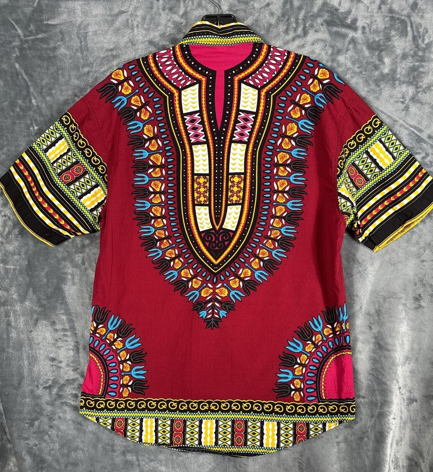 African Fabrics Floral Red Yellow Blue Indigo Stylish Top Blouse Women 2 X-Large