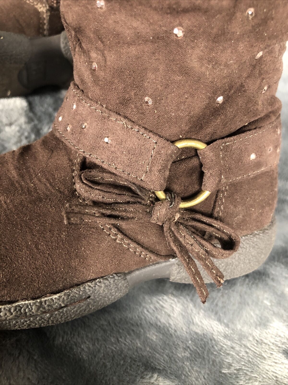 Girls Boots Brown Piper Bling Boots Faux Fur Tops Size 7