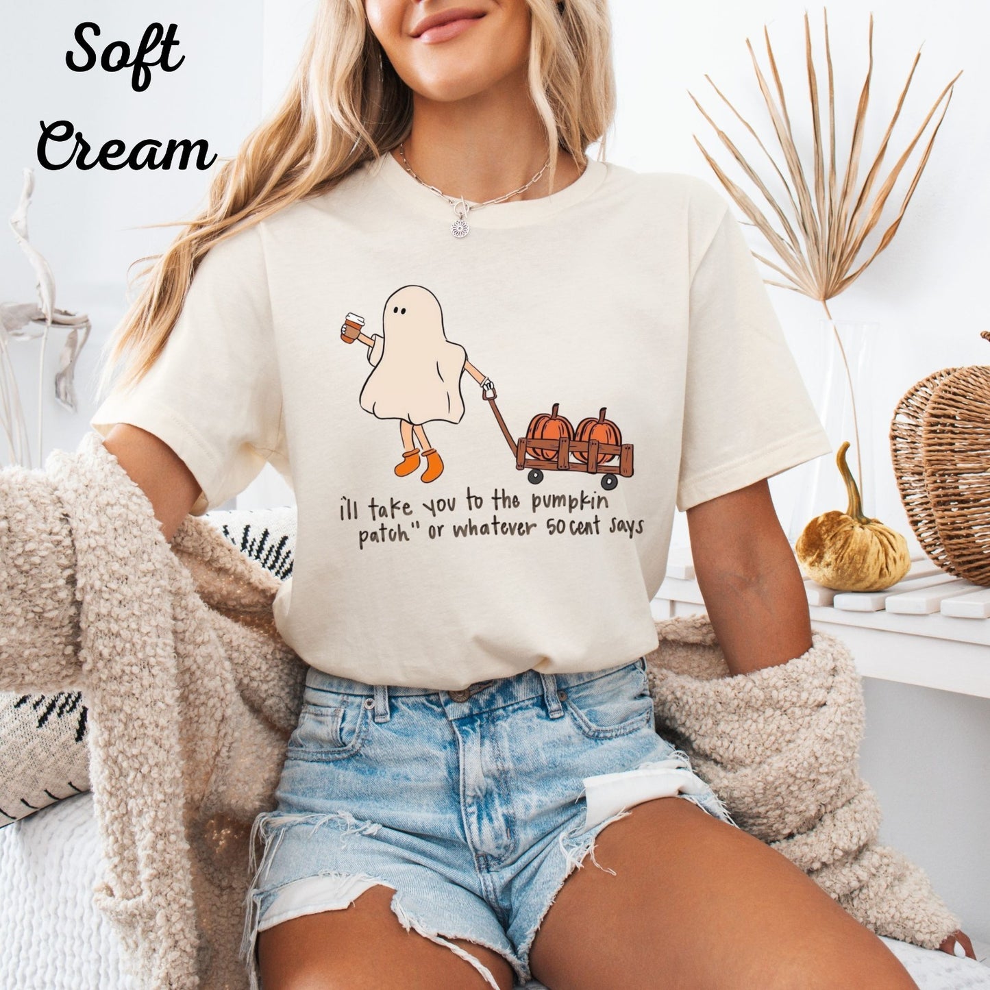 Womans Halloween Shirt I'll Take You 2 The Pumpkin Patch Wherever 50 Cent Says