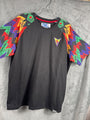 Post Game XL Black Shirt With Multicolor Geometric Sleeves & Logo