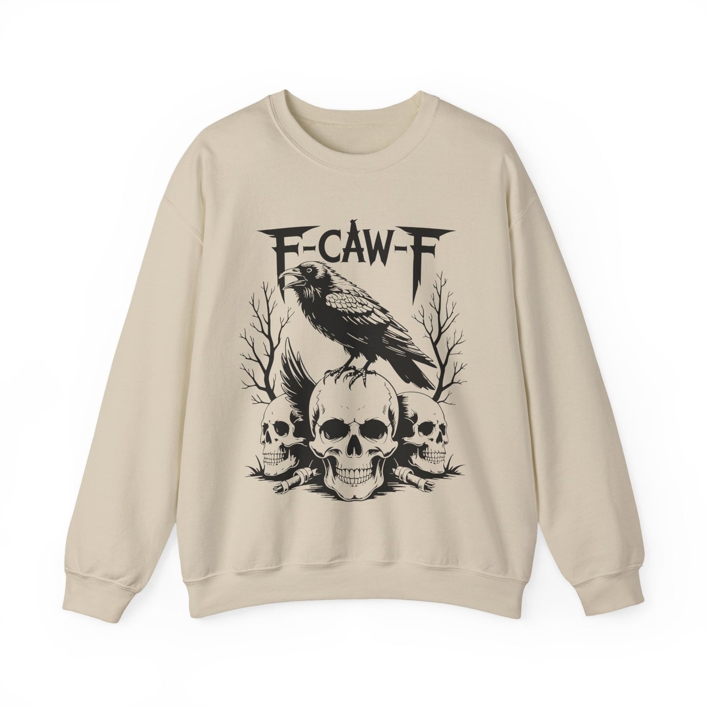 F-CAW-F Raven Skull Sweatshirt Gothic Crow Skull Tee Metal Style Halloween Gift