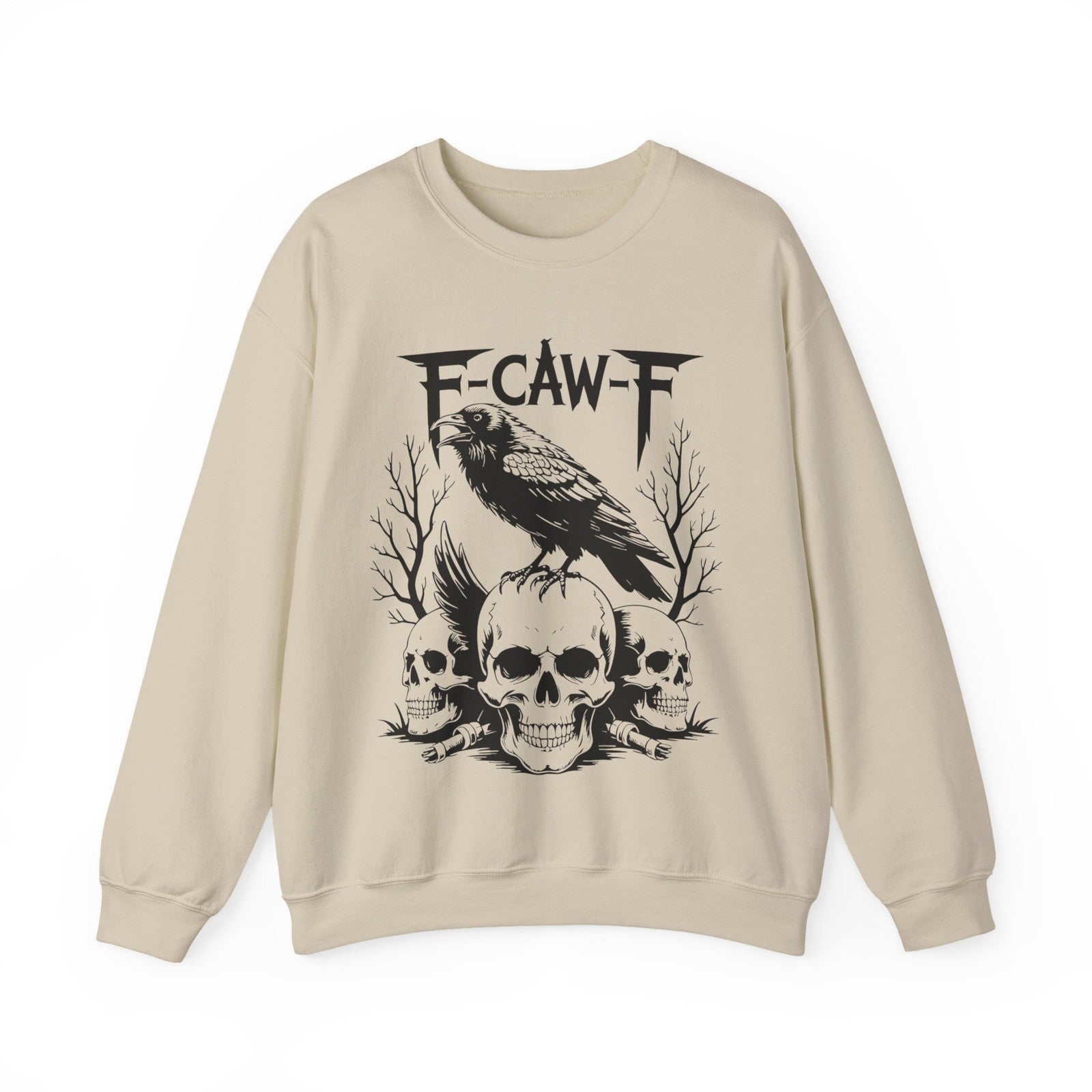 F-CAW-F Raven Skull Sweatshirt Gothic Crow Skull Tee Metal Style Halloween Gift