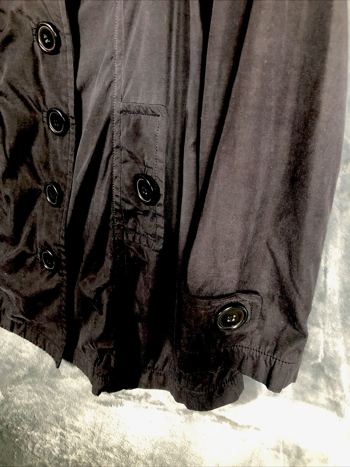 Joujou Ladies Black Trench Coat, Size Lightweight Button Down Missing Belt