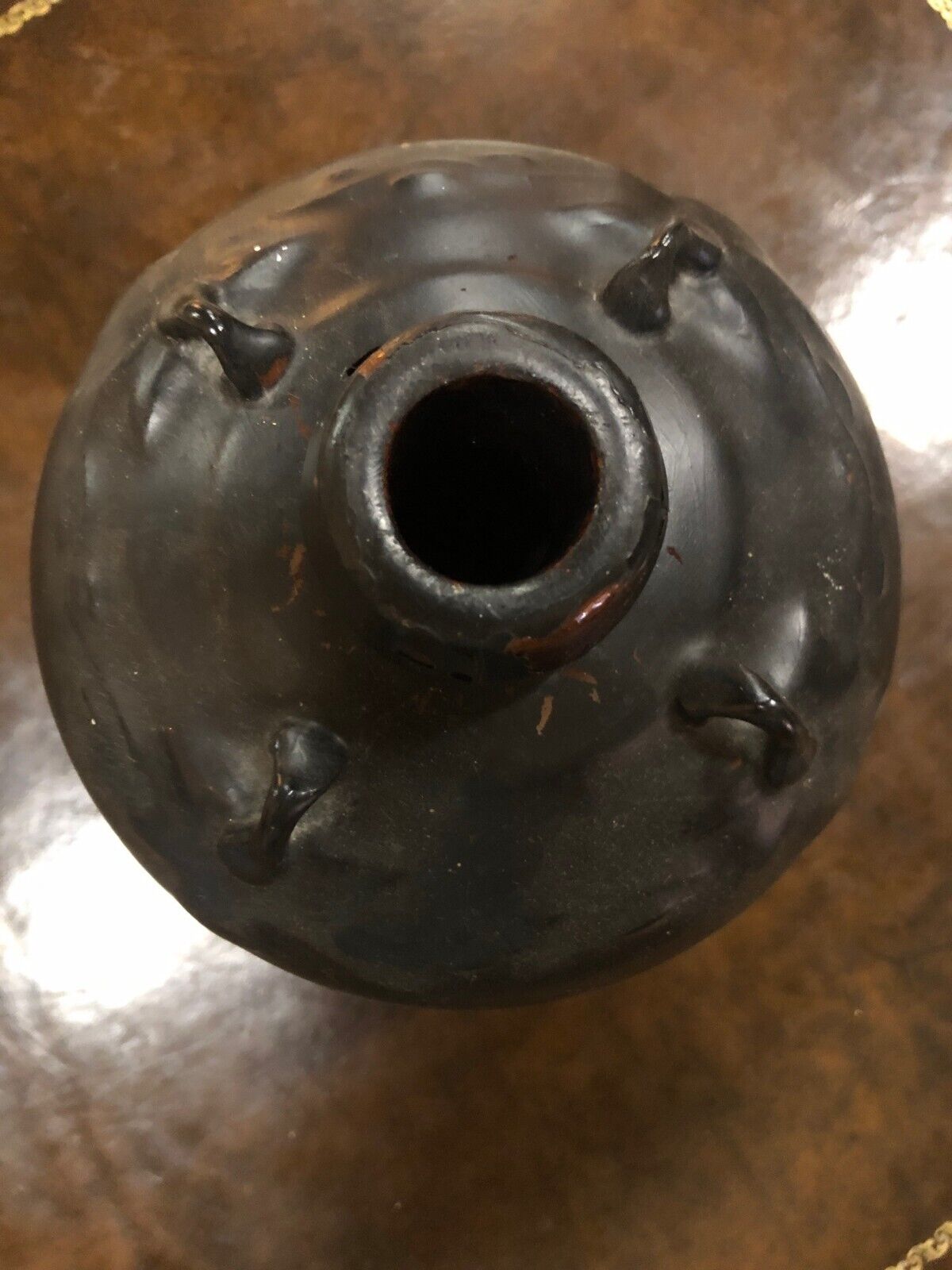 Antique Black Pottery Jug With Asian Characters