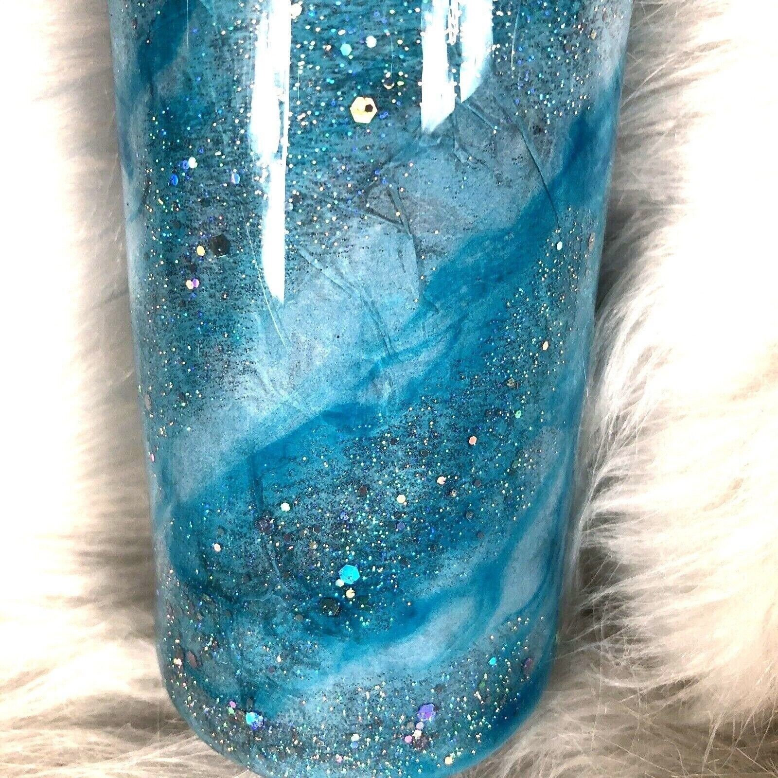 Blue/Silver Swirl Design Tumbler Stainless Steel Handmade Alcohol Ink Cup