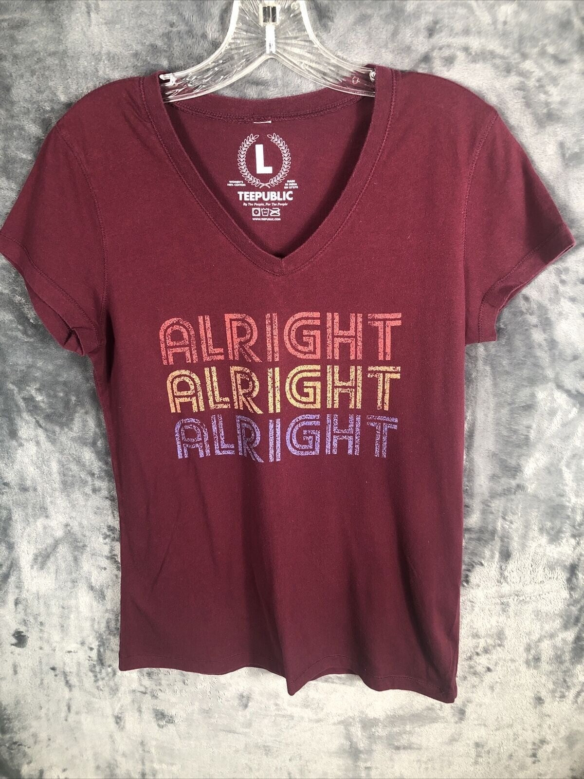 Womens T Shirt Funny "Alright Alright Alright" Shirt Size Adult Large V-Neck
