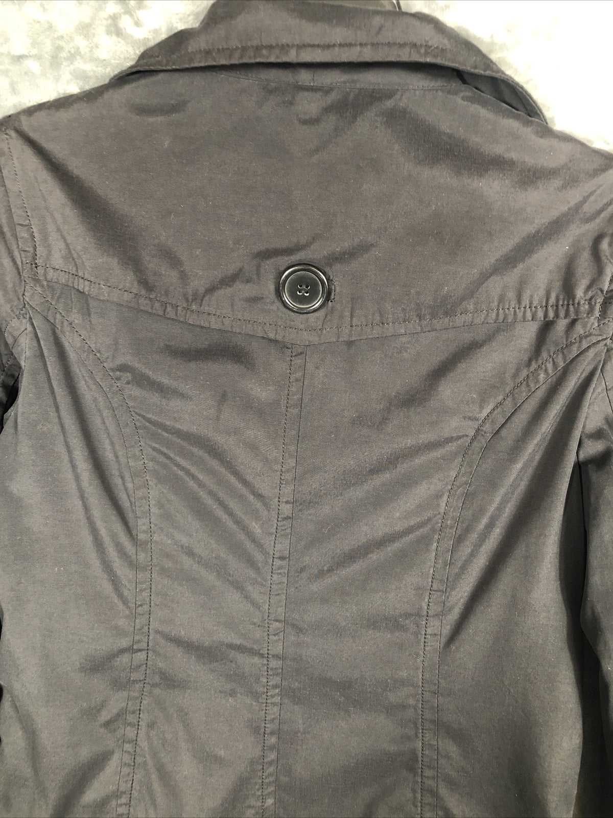 Joujou Ladies Black Trench Coat, Size Lightweight Button Down Missing Belt