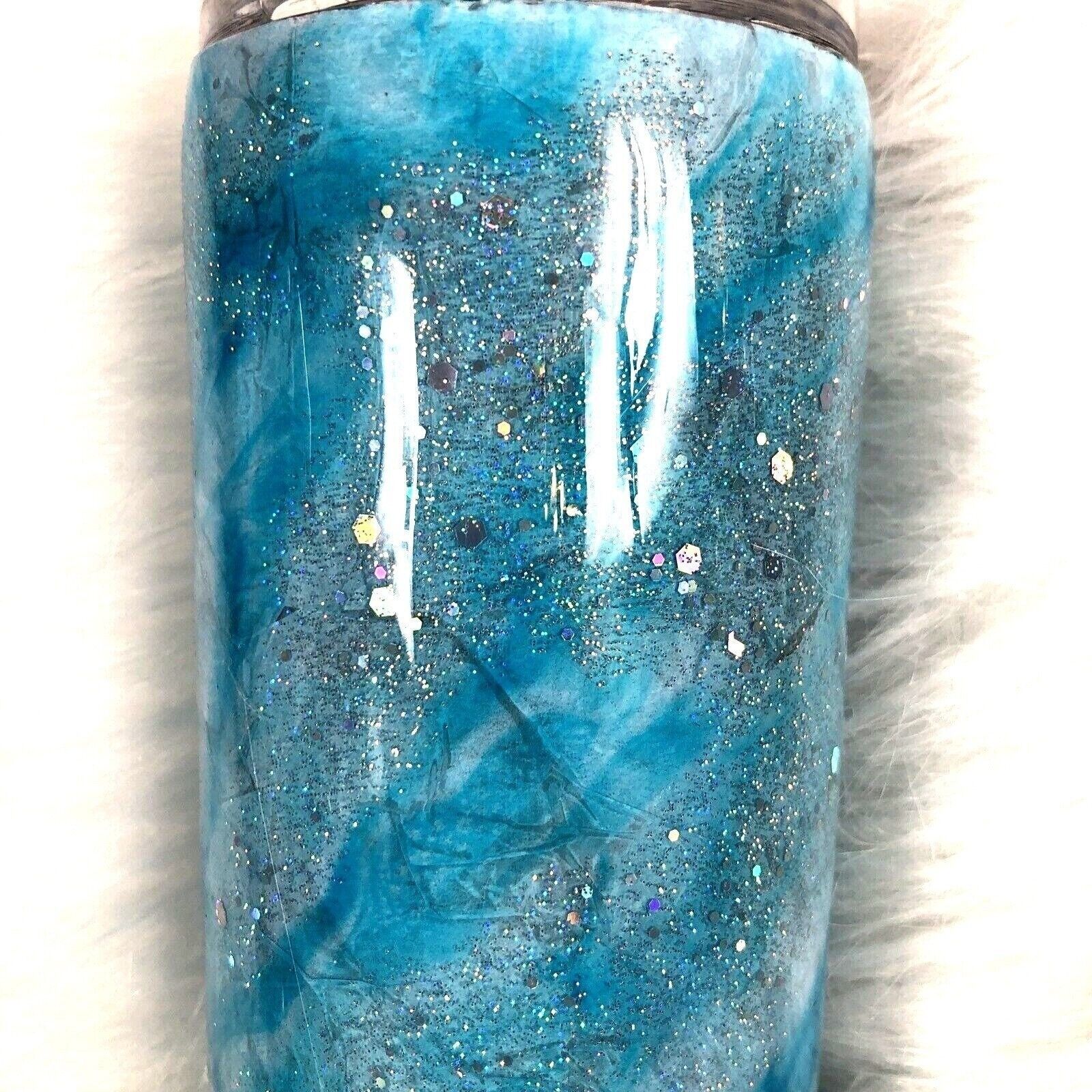 Blue/Silver Swirl Design Tumbler Stainless Steel Handmade Alcohol Ink Cup