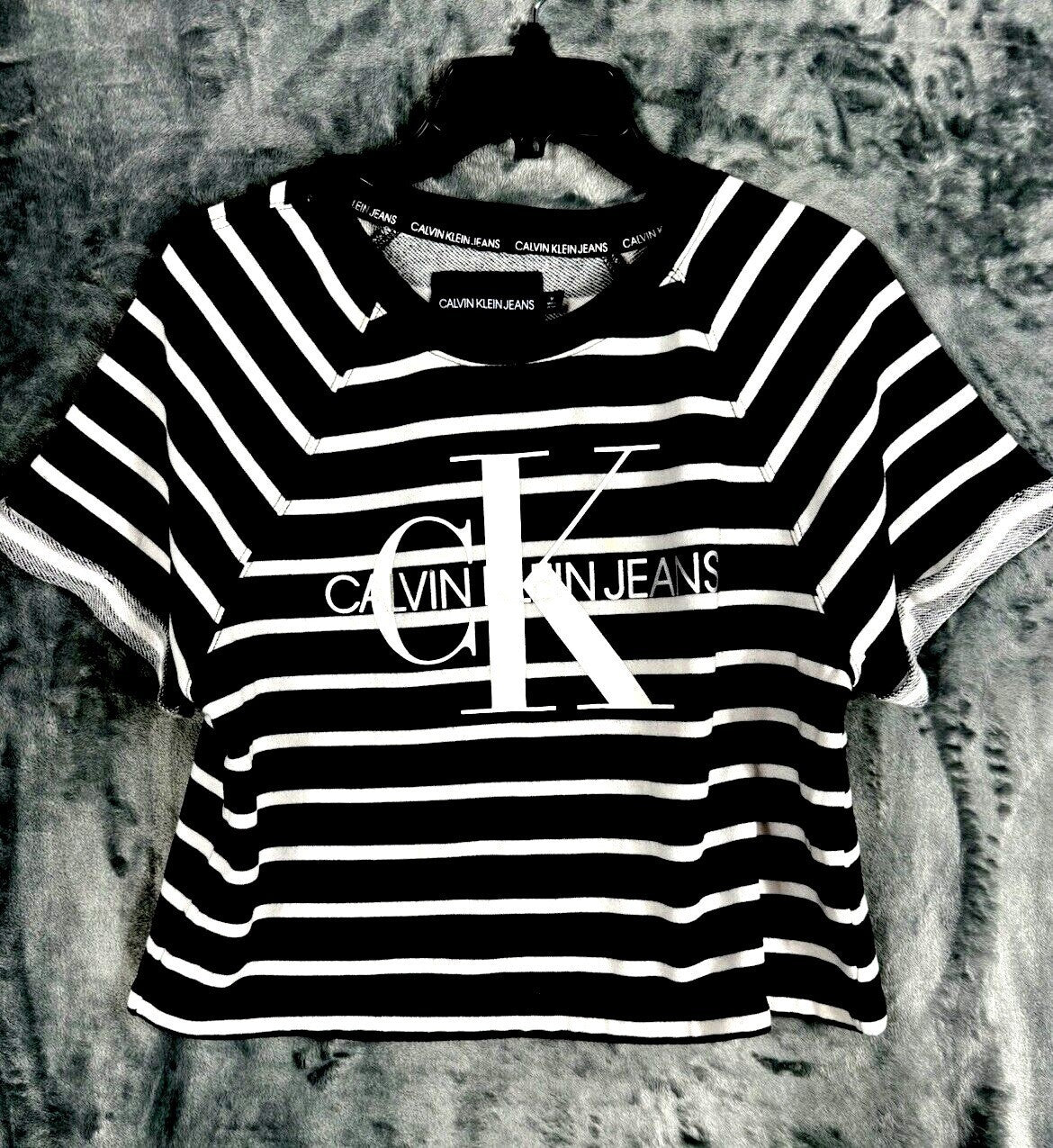 Calvin klein Woman's Shirt Crop Top Black/White Size Adult Medium