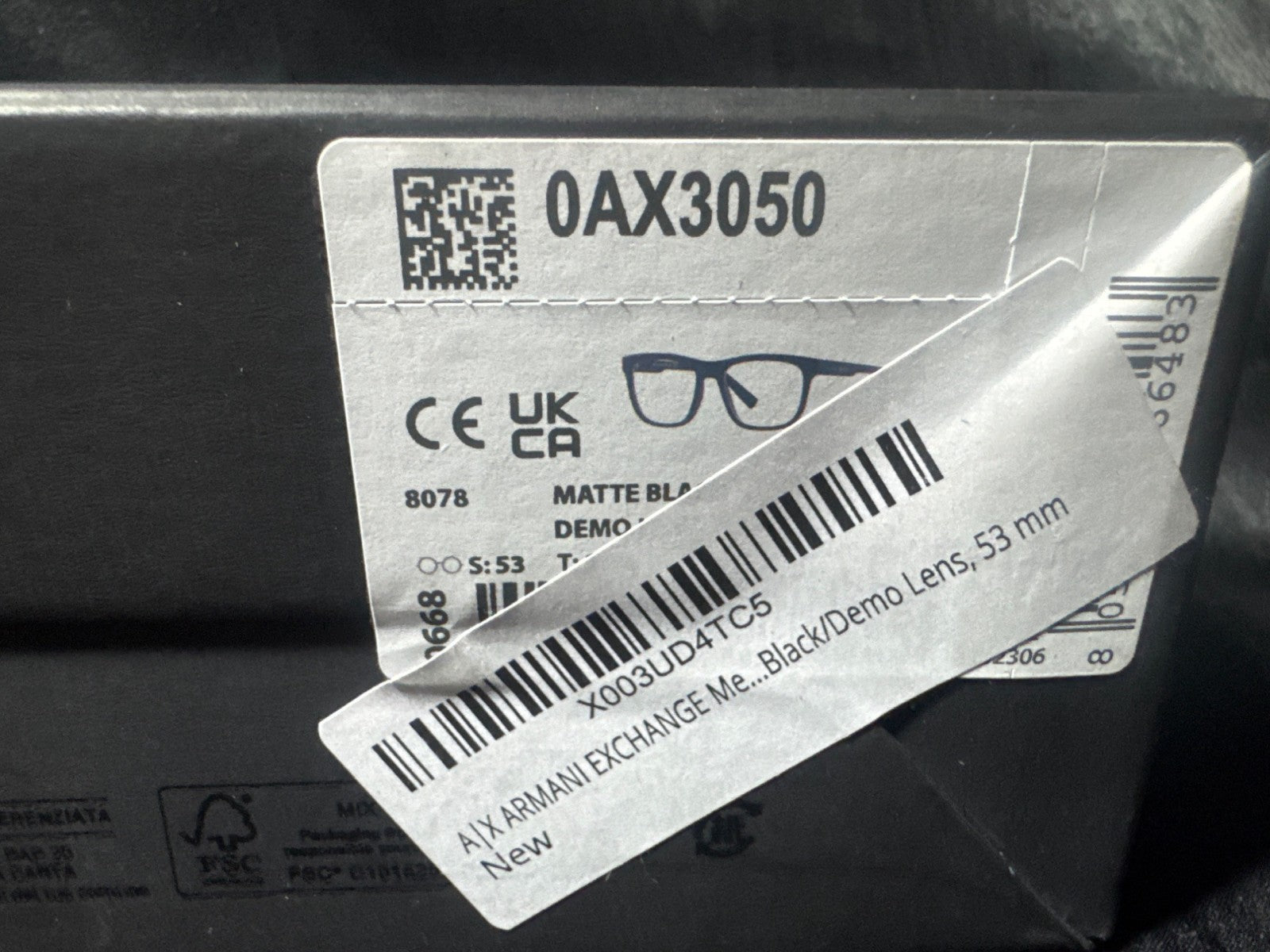 AX Armani Exchange Matte Black Demo Lens Eyeglasses With Case & Certificate Of A