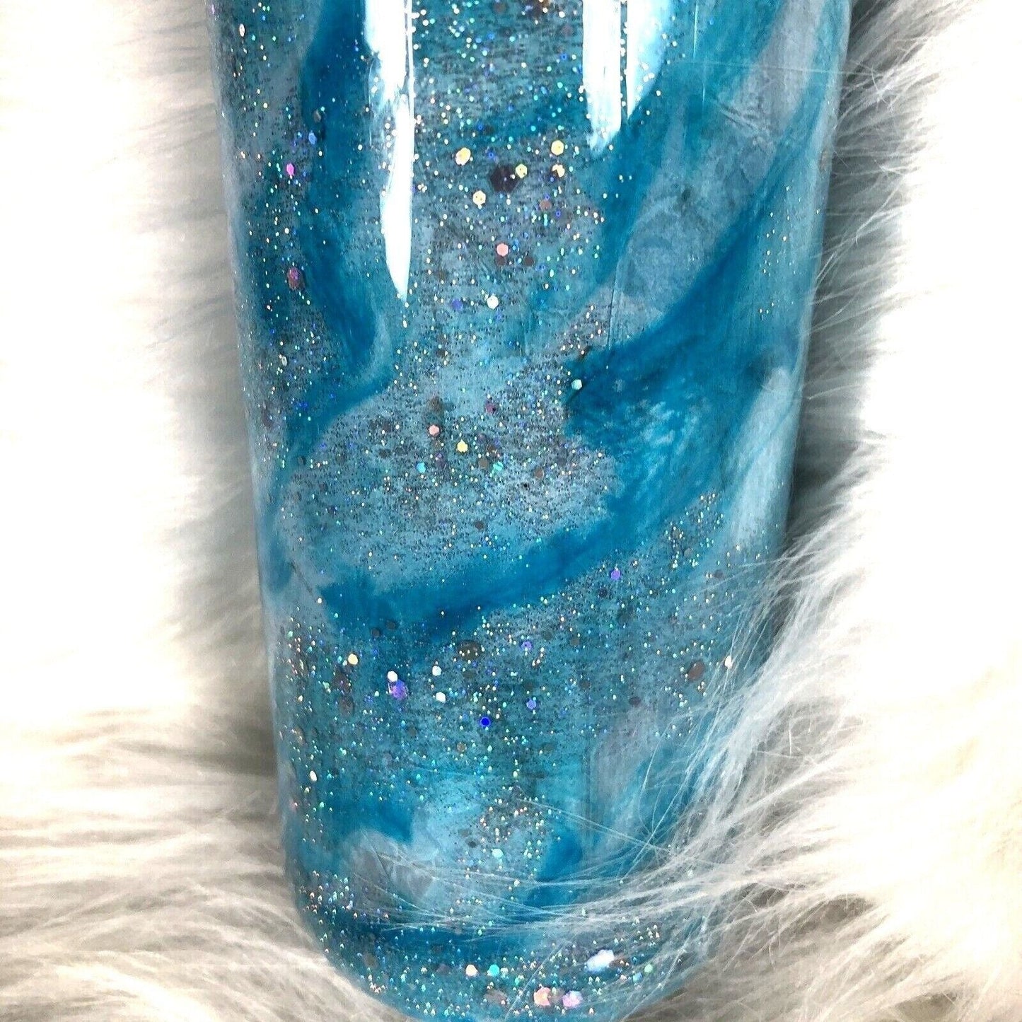 Blue/Silver Swirl Design Tumbler Stainless Steel Handmade Alcohol Ink Cup