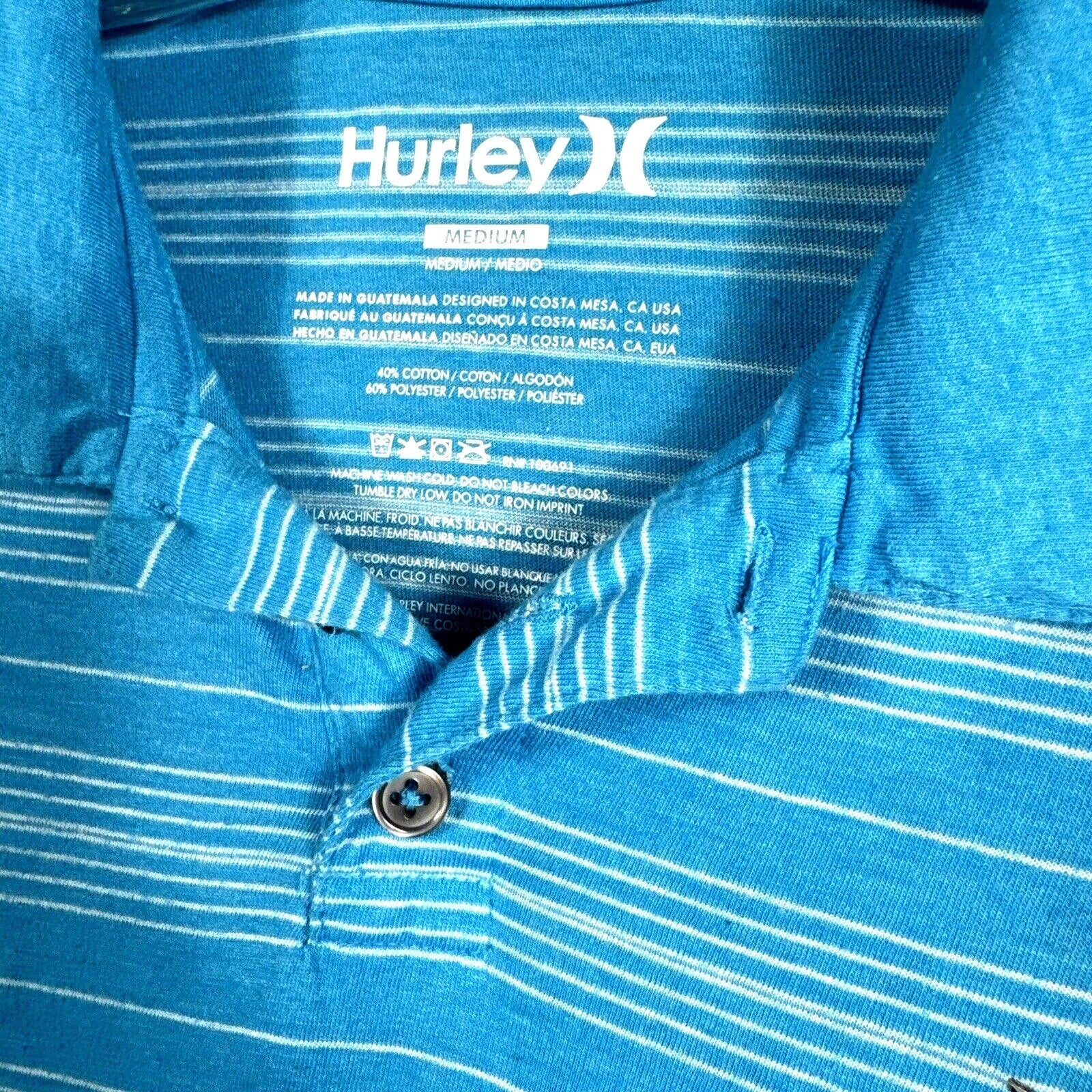 Hurley Mens Polo Blue Striped Shirt Medium