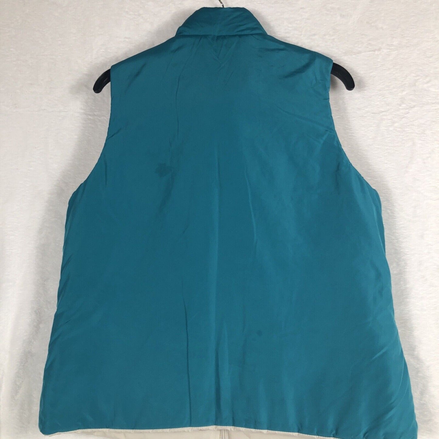 Merona Reversible Puffer Vest Womens Cream Teal Size Large Full Zip Pockets