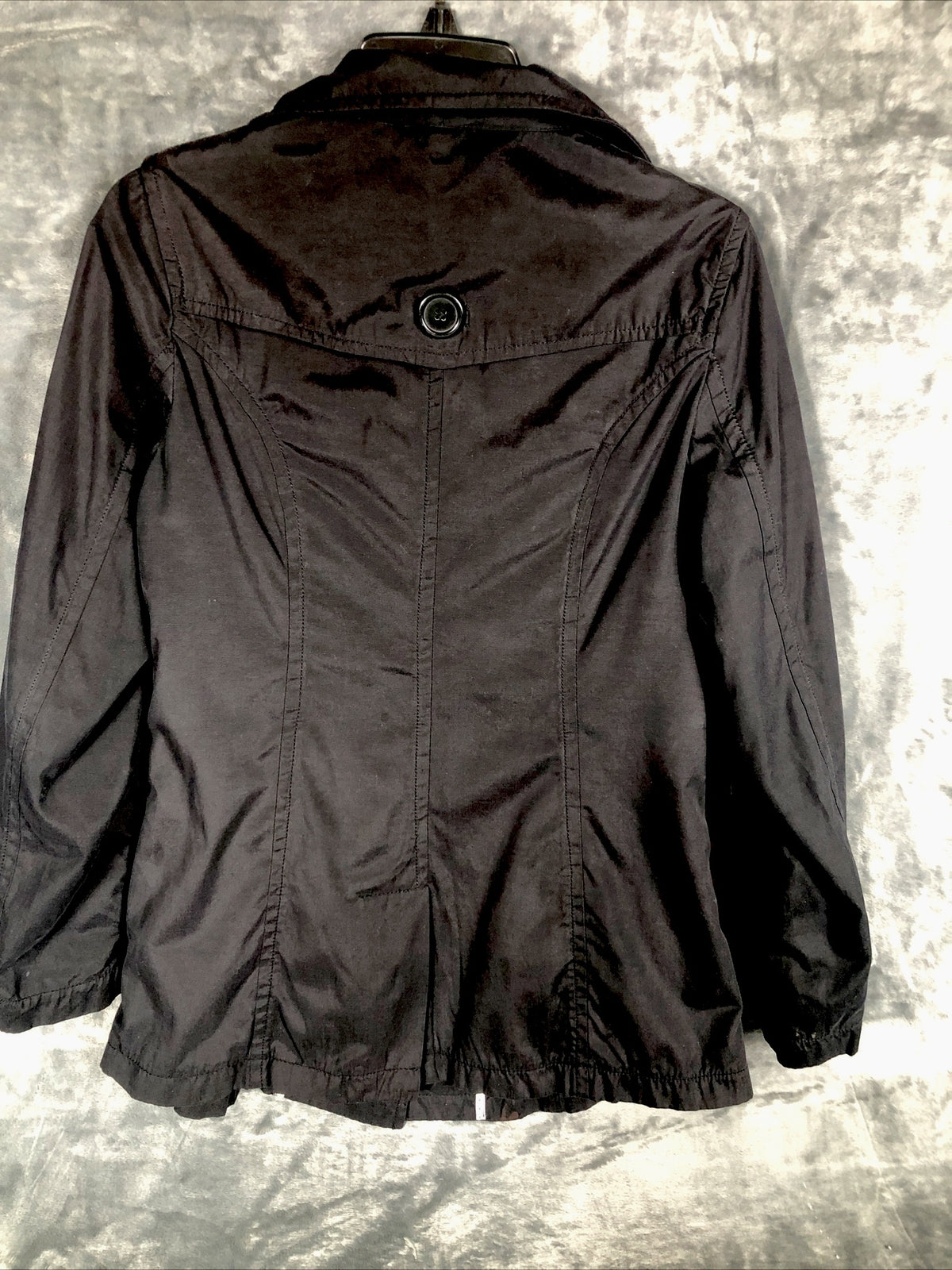 Joujou Ladies Black Trench Coat, Size Lightweight Button Down Missing Belt