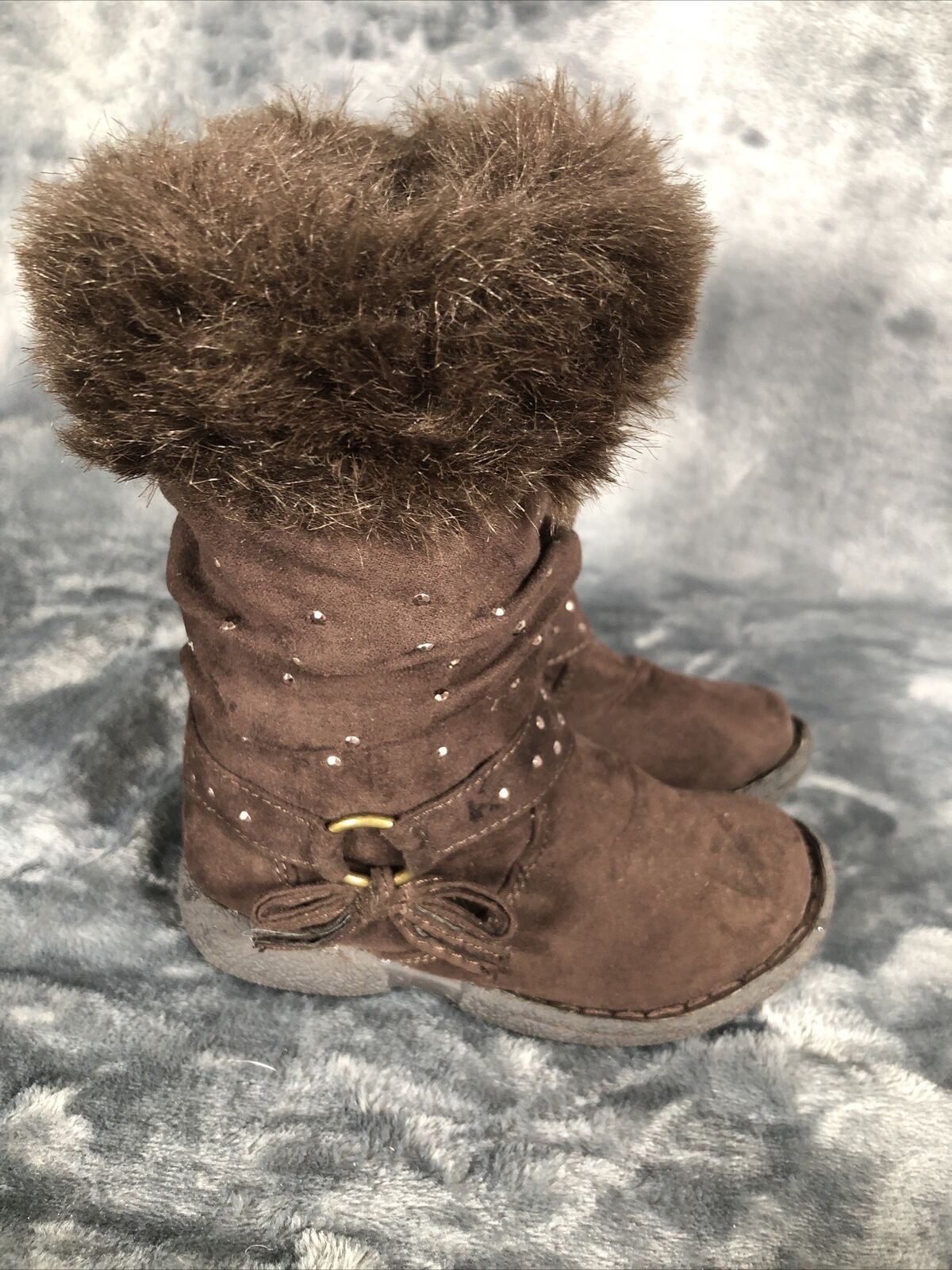 Girls Boots Brown Piper Bling Boots Faux Fur Tops Size 7