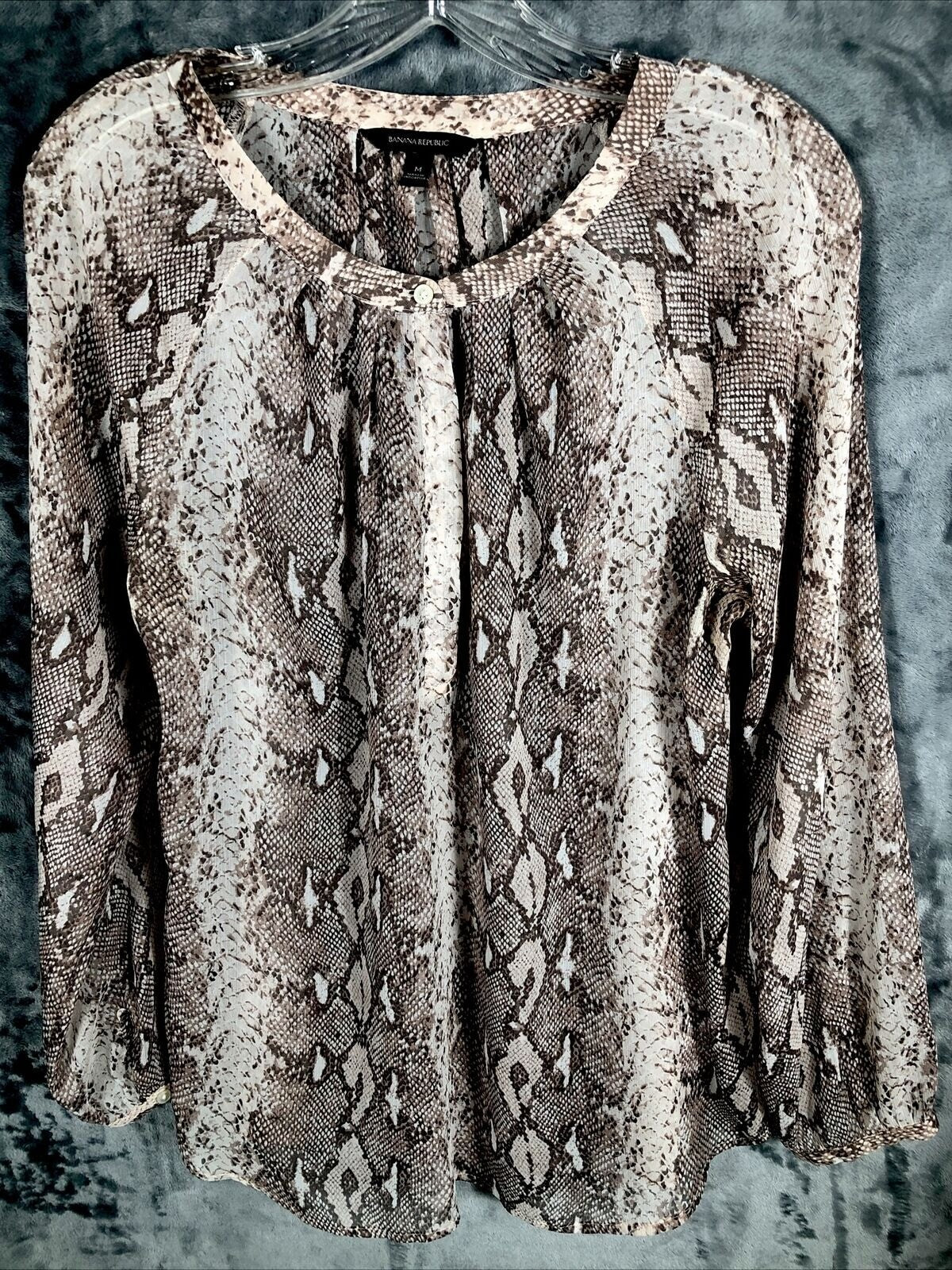 Banana Republic Blouse Women’s Animal Print Blouse Henley Snake Sheer Medium