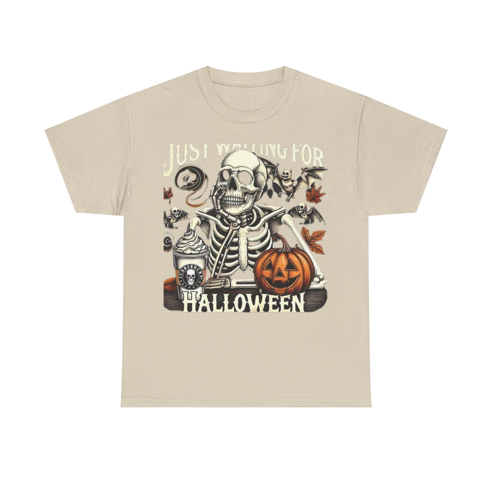 Womans Halloween T Shirt Just Waiting for Halloween Fall Graphic Shirt, Retro